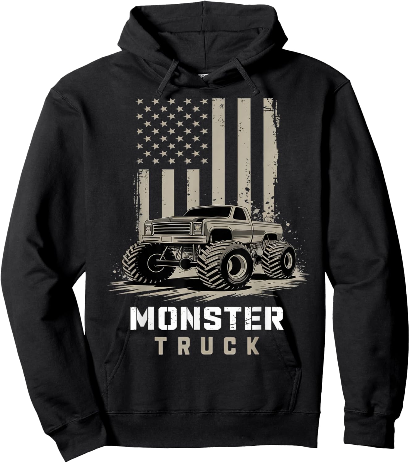 Monster Truck American Flag Racing USA Patriotic 4th of July Hoodie - Hoodie | Black
