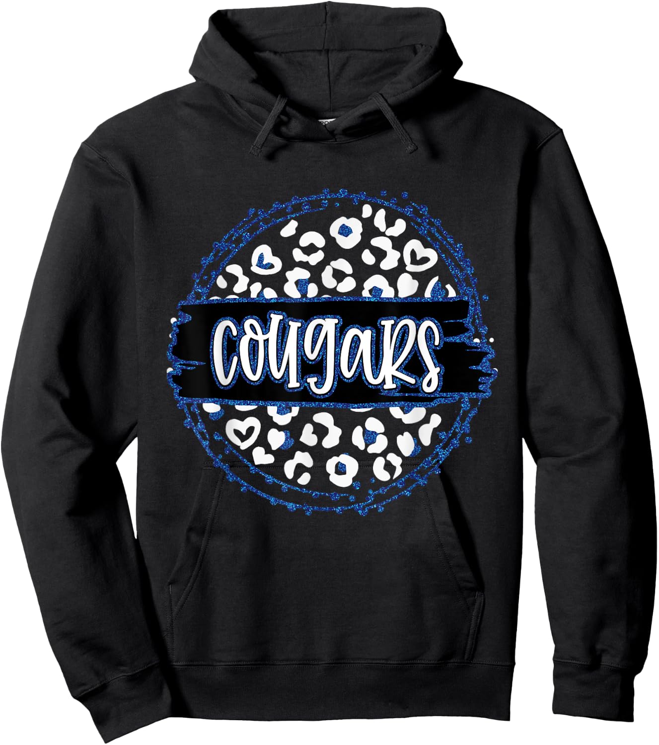 Cougars Blue Cheetah Leopard School Sports Fan Team Spirit Hoodie - Hoodie | Black