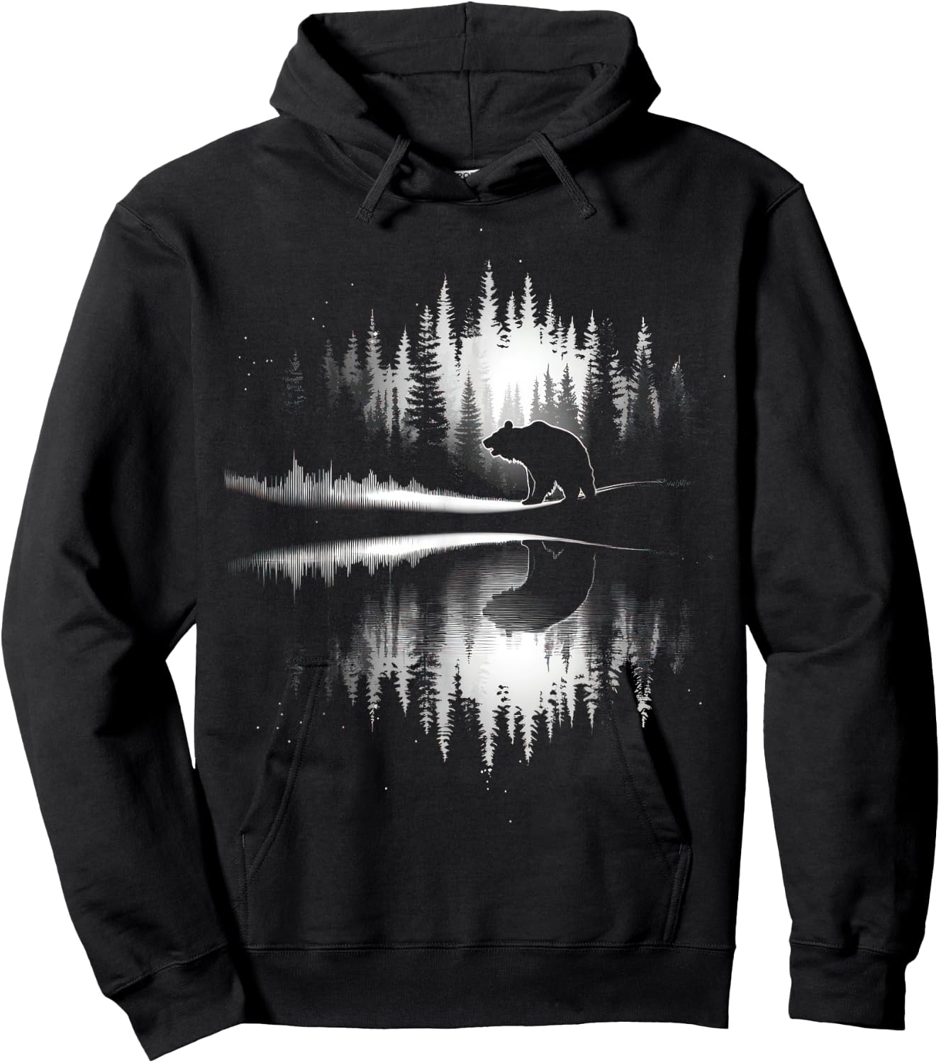 Retro Wilderness Bear Trees Reflection Outdoor Forest Hoodie - Hoodie | Black