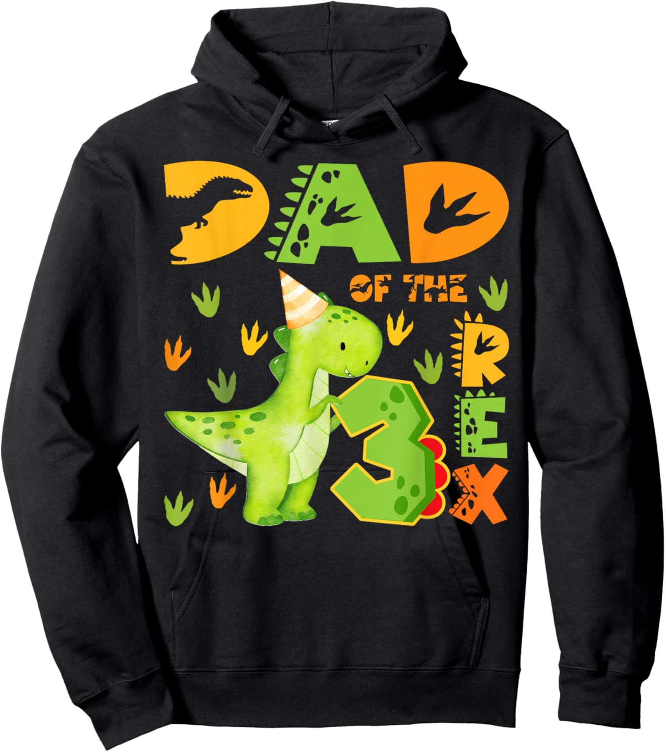 Dad of The Three Rex 3rd Birthday Boy Dinosaur T-Rex Hoodie - Hoodie | Black