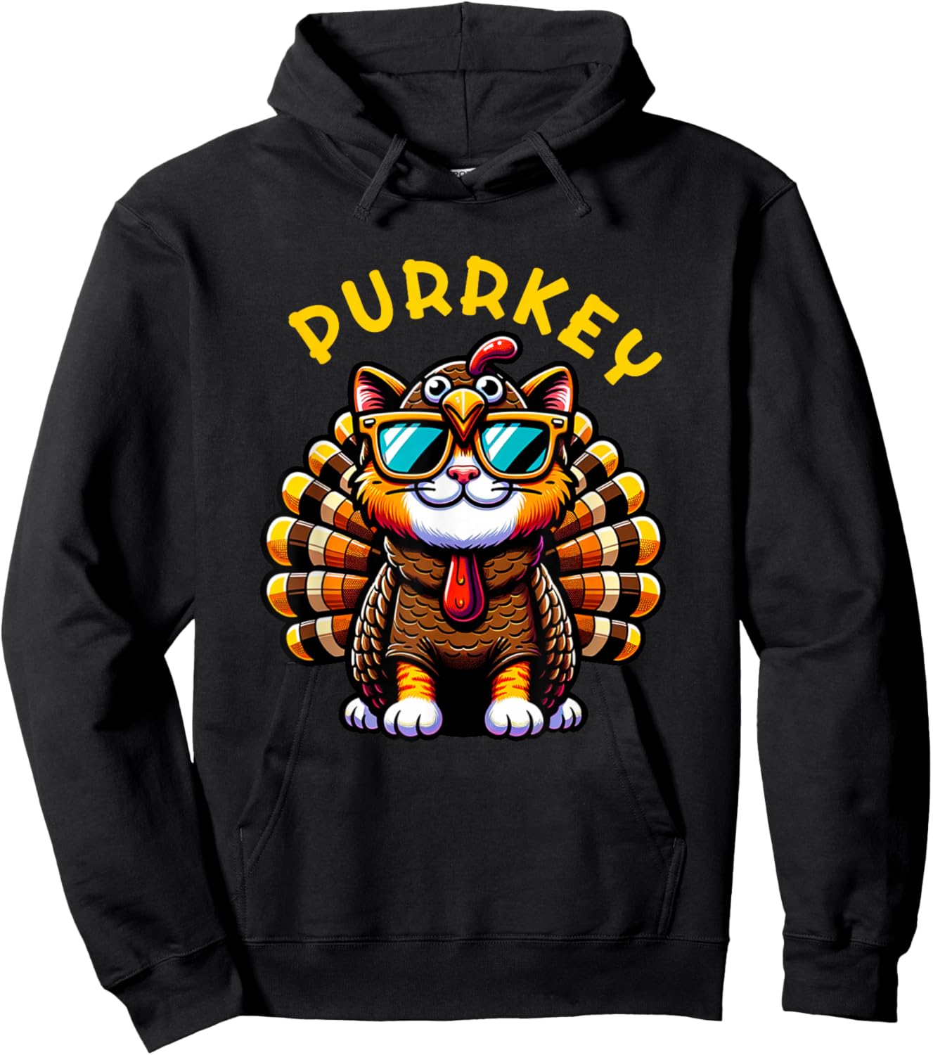 Thanksgiving Cat Funny Thanksgiving Pun Purrkey Turkey Women Girls Kids Hoodie - Hoodie | Black