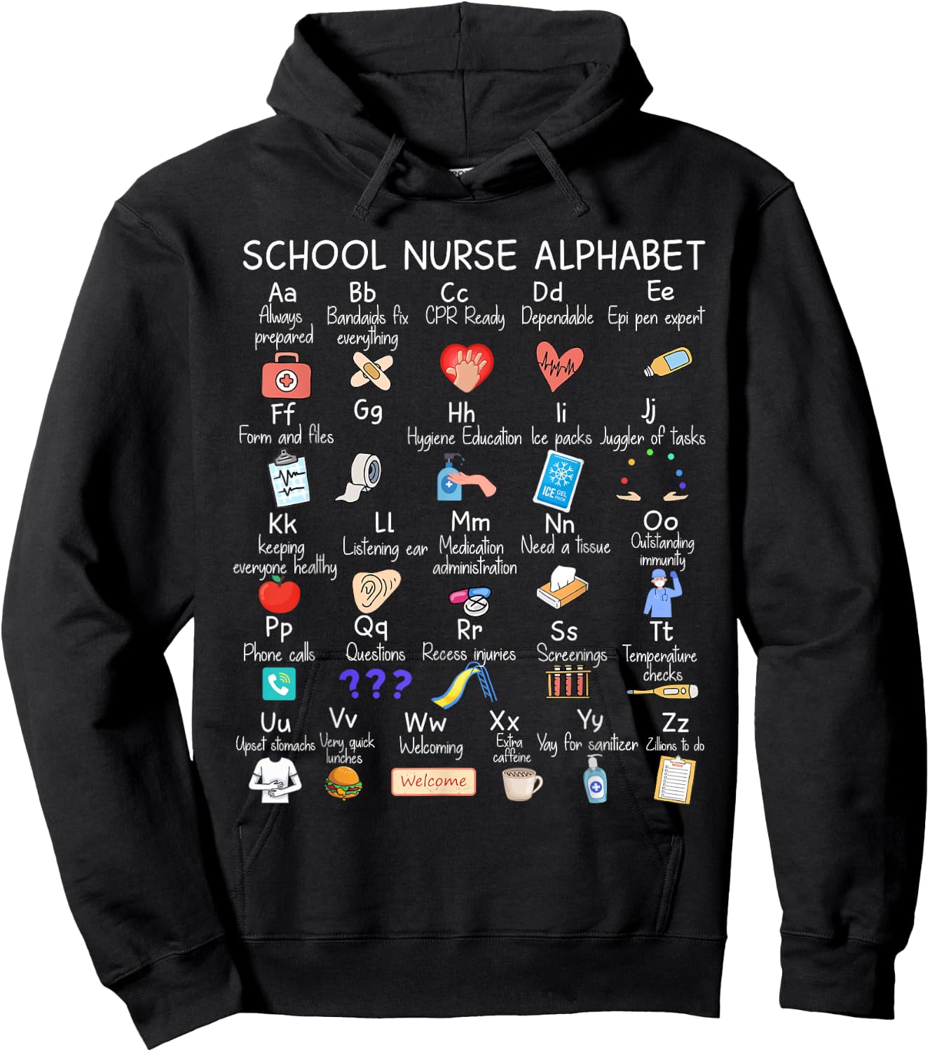 Alphabet School Nurse Appreciation Nursing School Funny Hoodie - Hoodie | Black