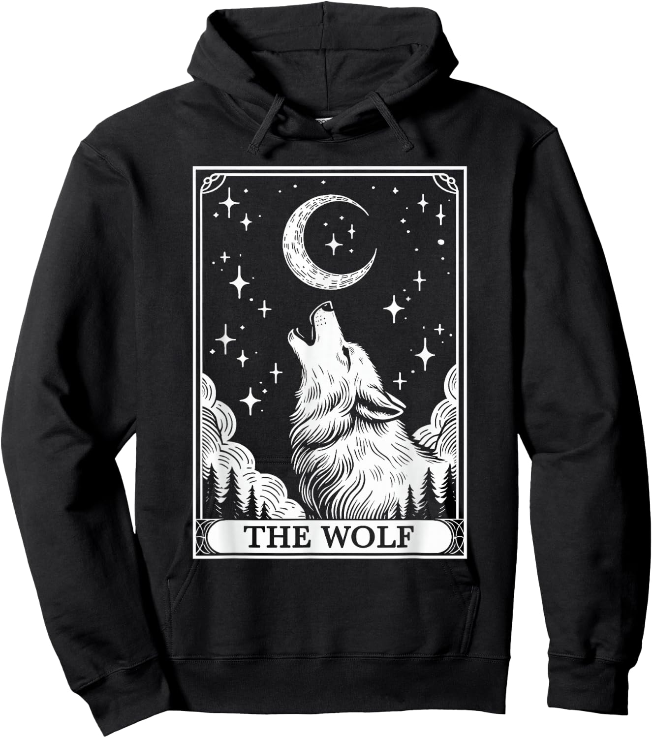 Tarot Card Vintage Crescent Moon Wolf Animal Lovers Hoodie - Hoodie | Black