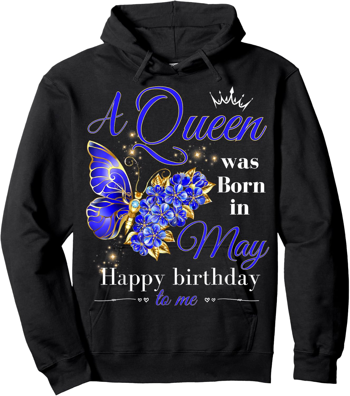 A Queen Was Born in May Women Girls Butterfly May Birthday Hoodie - Hoodie | Black