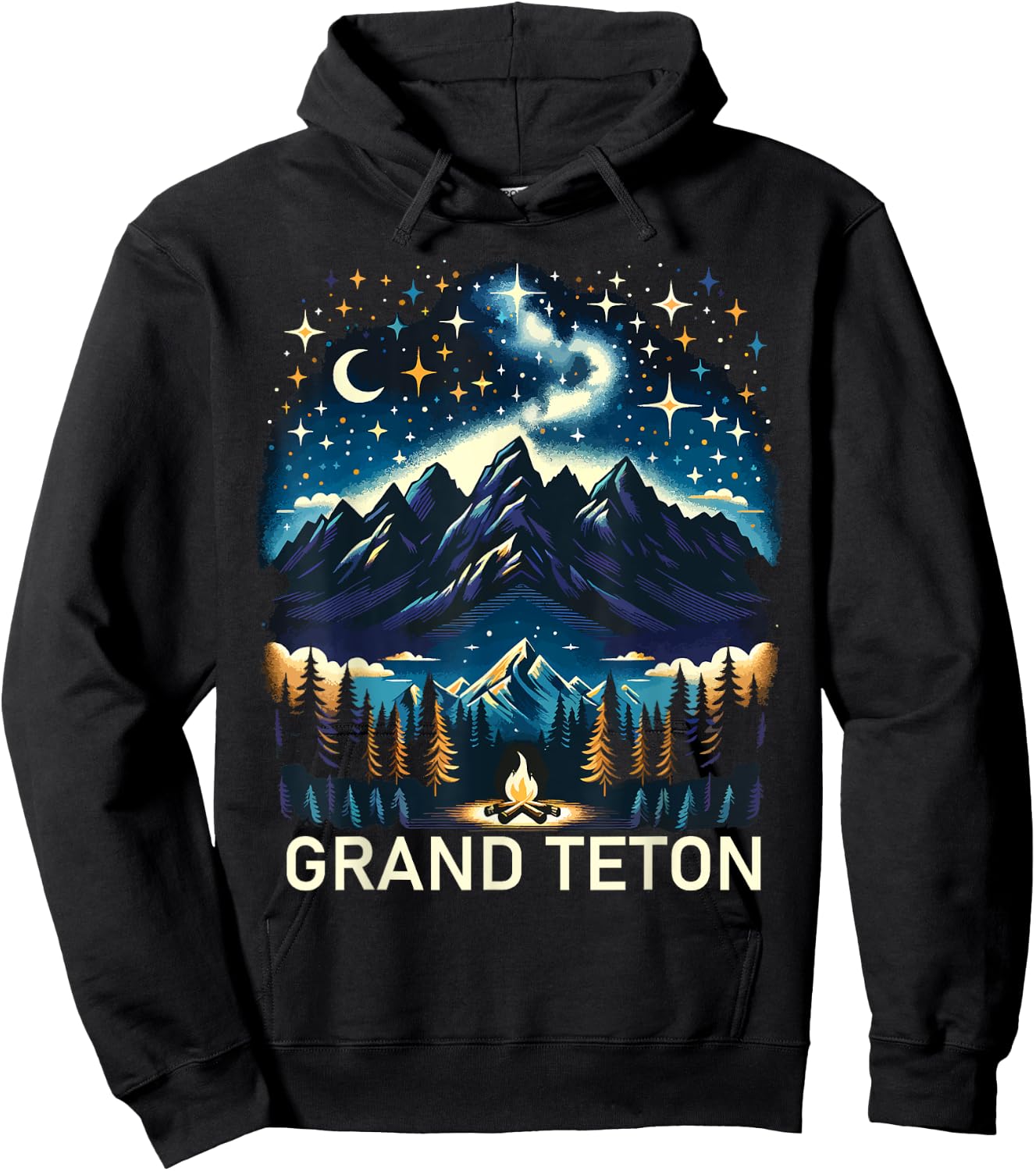 Grand Teton National Park Starlight Night Wyoming Vintage Hoodie - Hoodie | Black