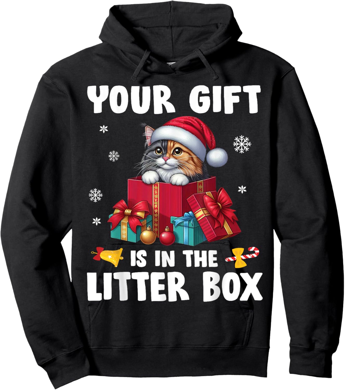 Merry Christmas Your Present Is In The Litter Box MANX Cat Hoodie - Hoodie | Black