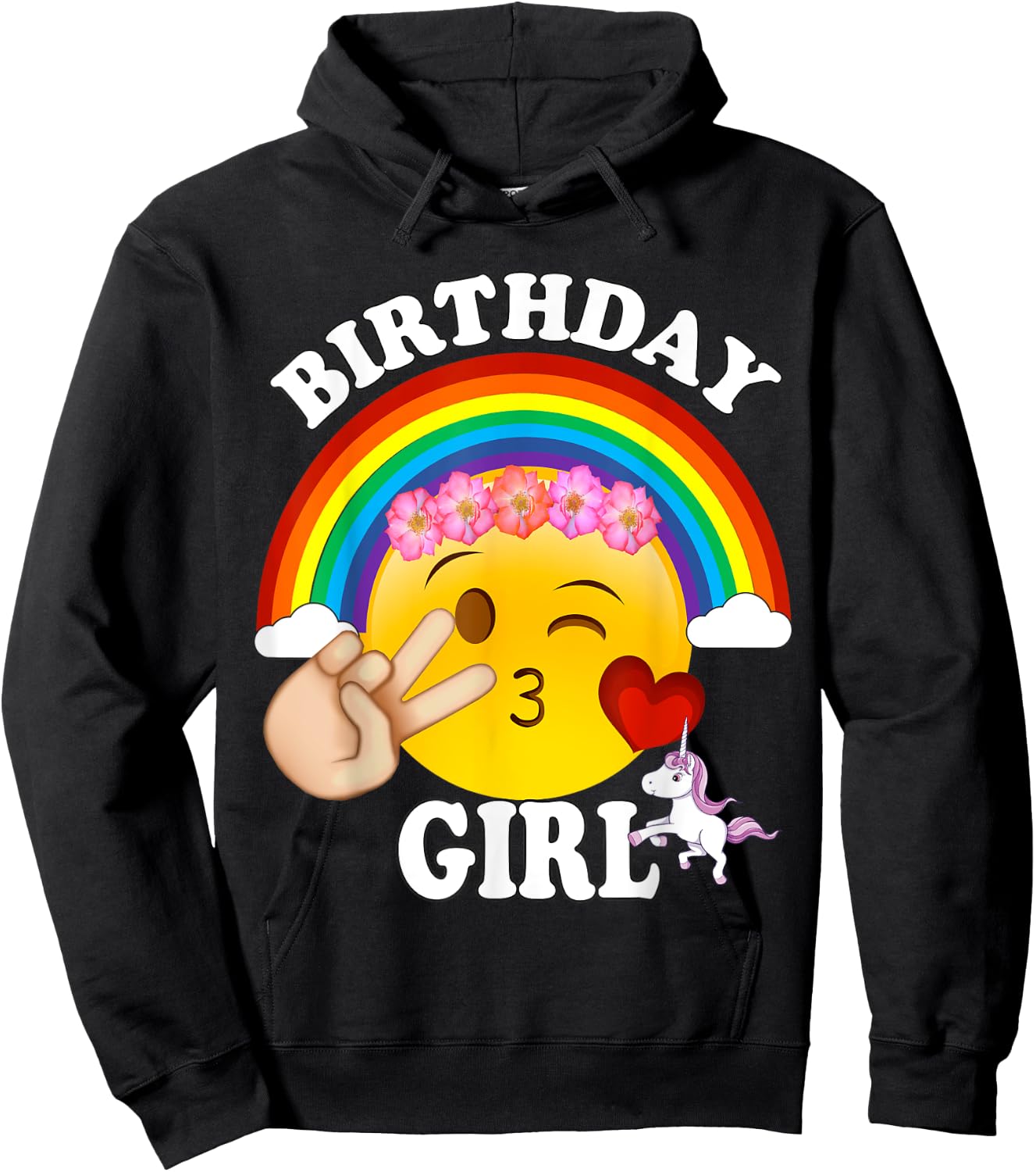 Birthday For Girls Unicorn Rainbow Heart Kiss Hoodie - Hoodie | Black