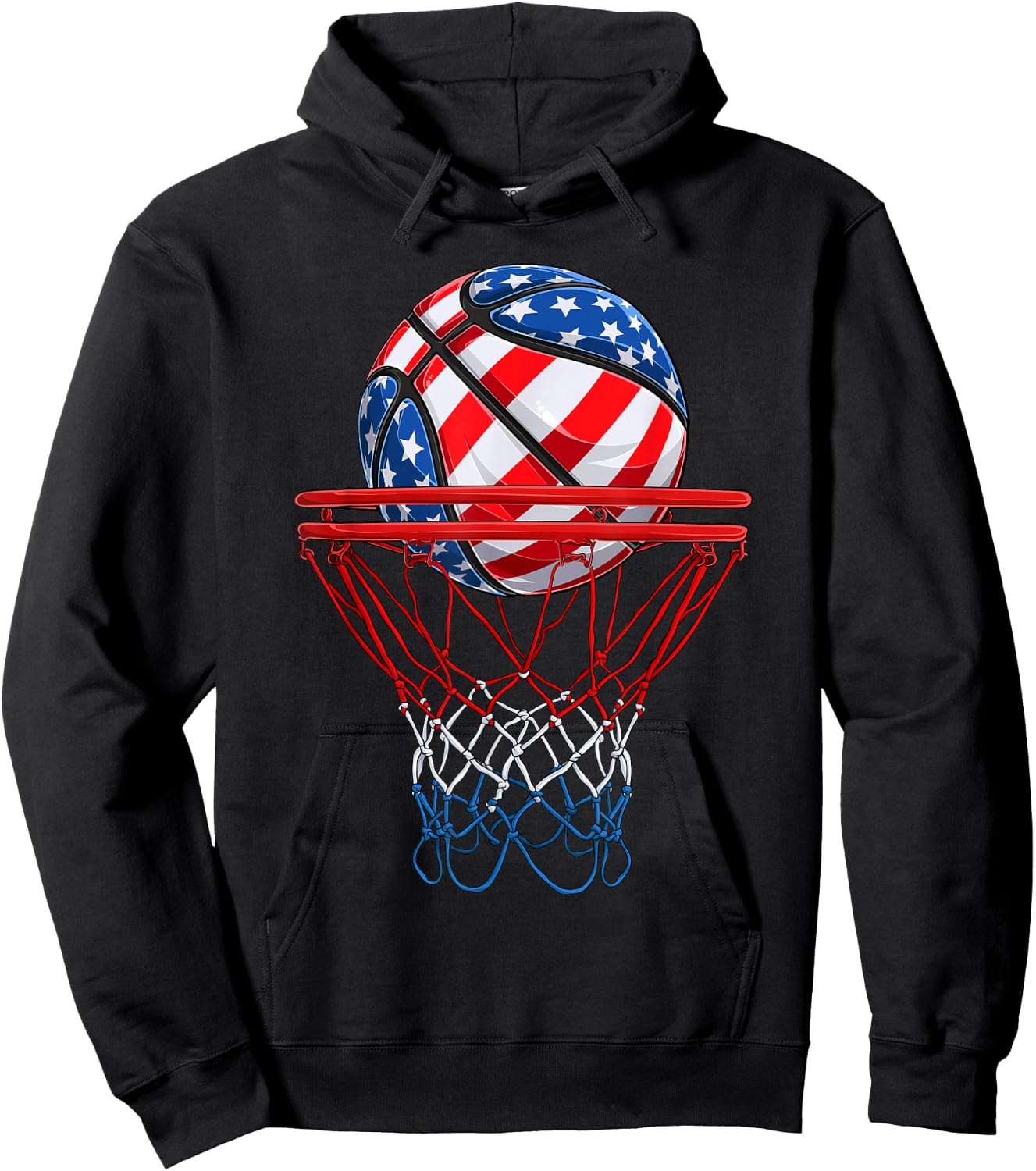 Basketball American Patriotic 4th of July US Flag Men Boys Hoodie - Hoodie | Black