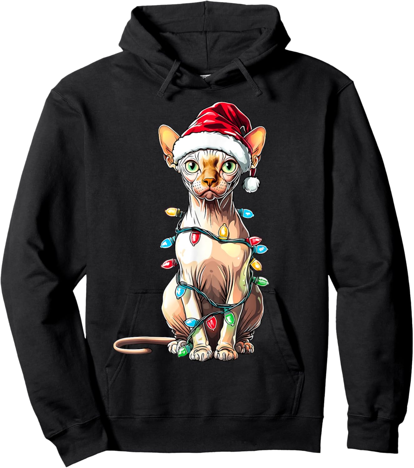 Sphynx Cat Christmas Hat Xmas Women Kids Hoodie - Hoodie | Black