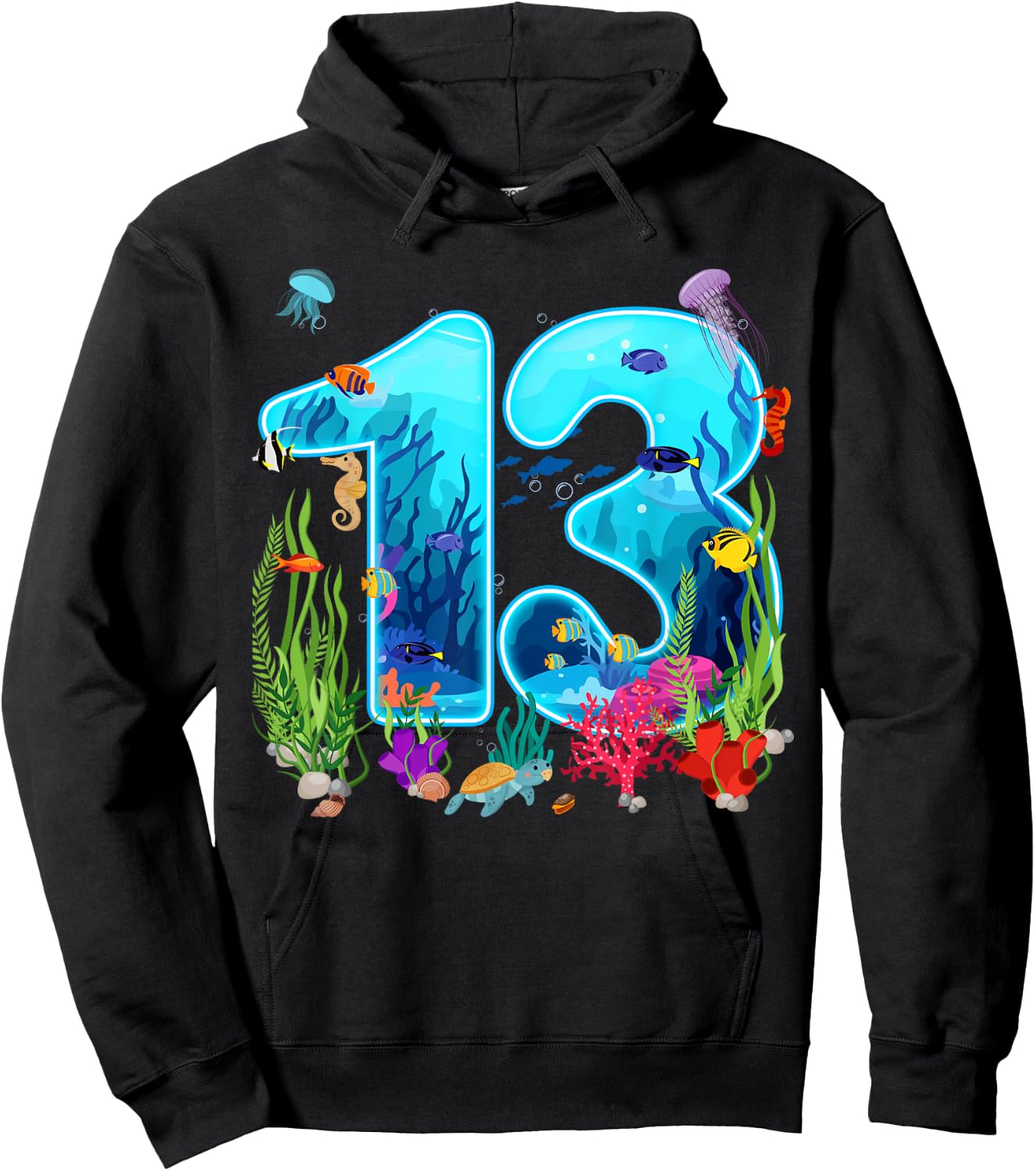 Cute 13 Ocean Sea Animal 13th Bday Party 13 Years Old Hoodie - Hoodie | Black