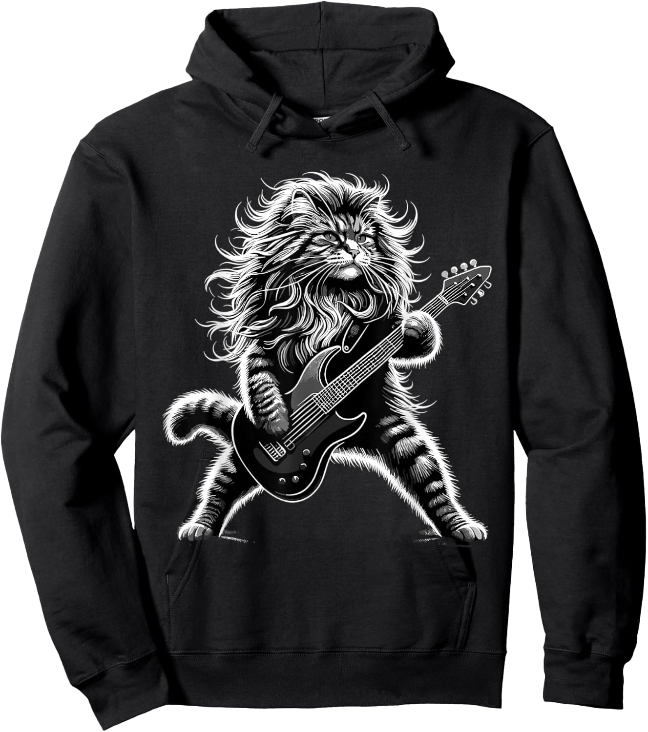 Rock and Roll Cat Playing Guitar Hoodie - Hoodie | Black