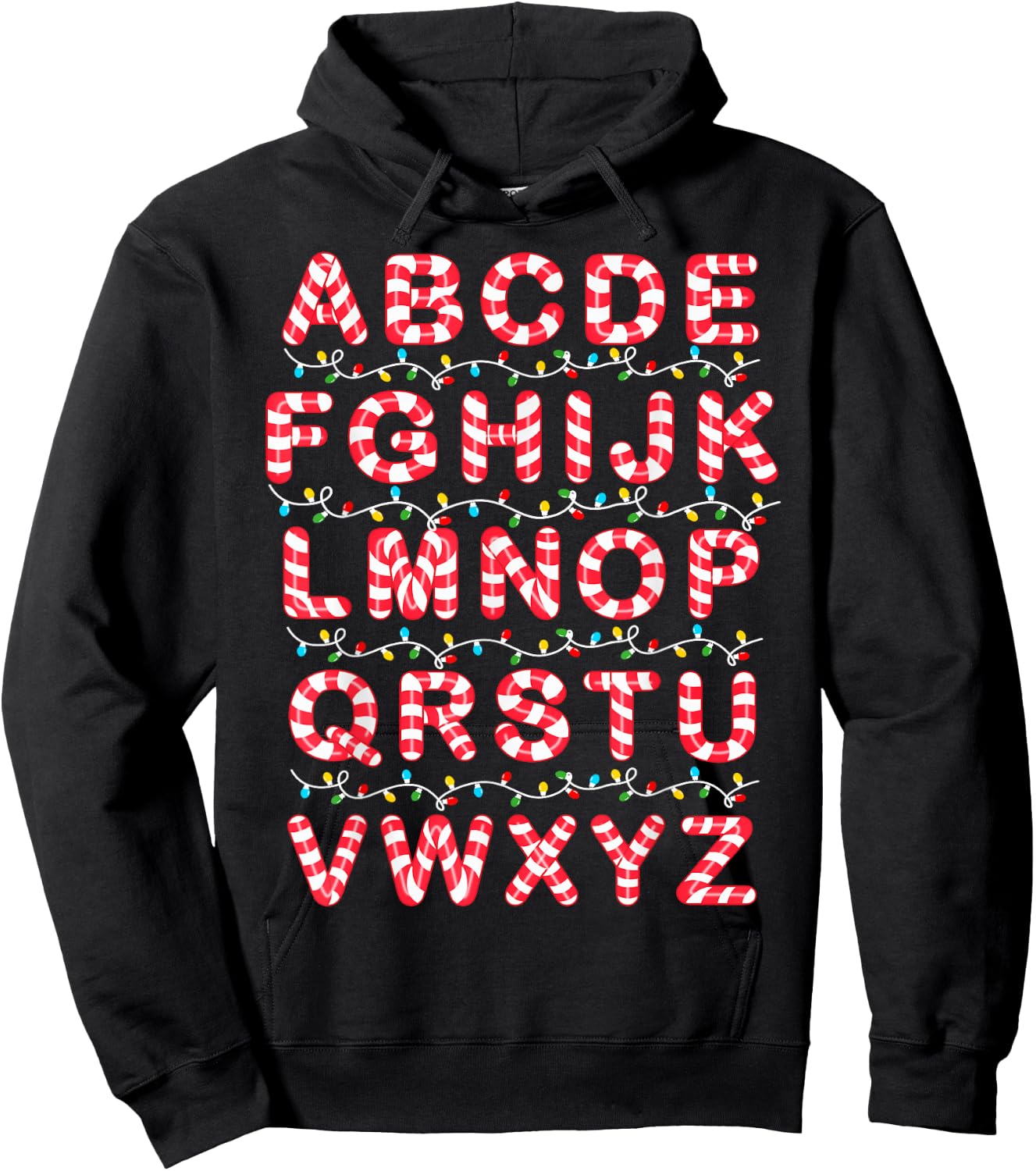 Christmas Alphabet Candy Cane Pre-K Kindergarten Teacher Hoodie - Hoodie | Black