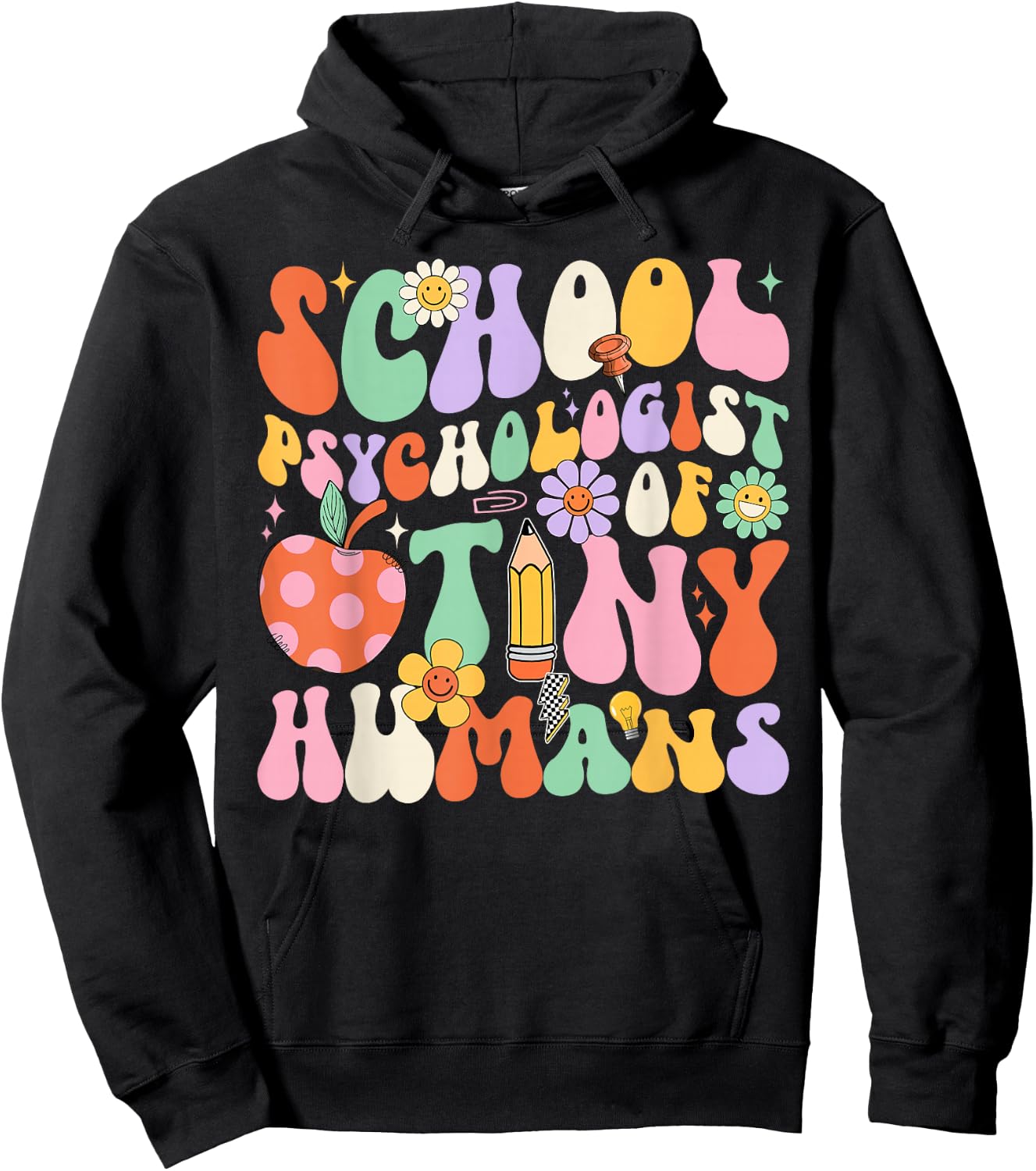 Groovy School Psychologist Of Tiny Humans Back To School Hoodie - Hoodie | Black