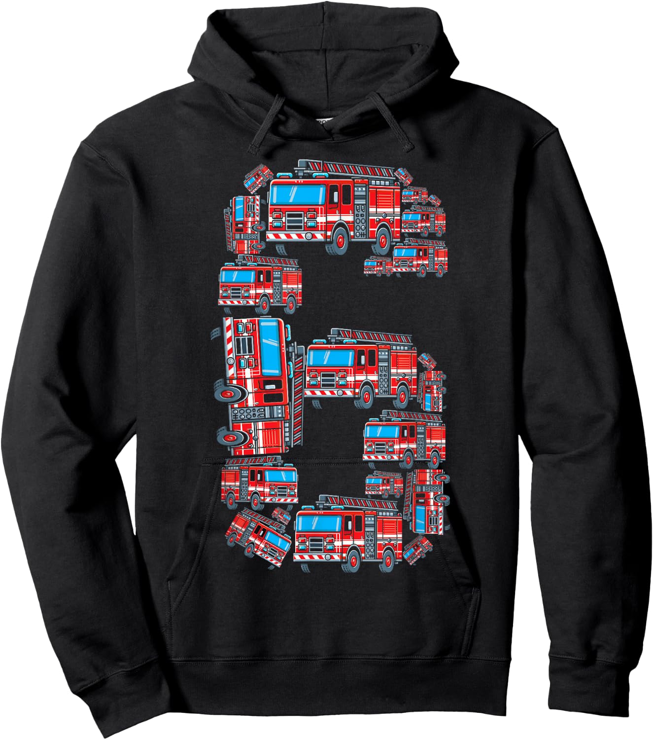 Firetruck 6 Year Old Boy 6th Birthday Fire Truck Fireman 6 Hoodie - Hoodie | Black