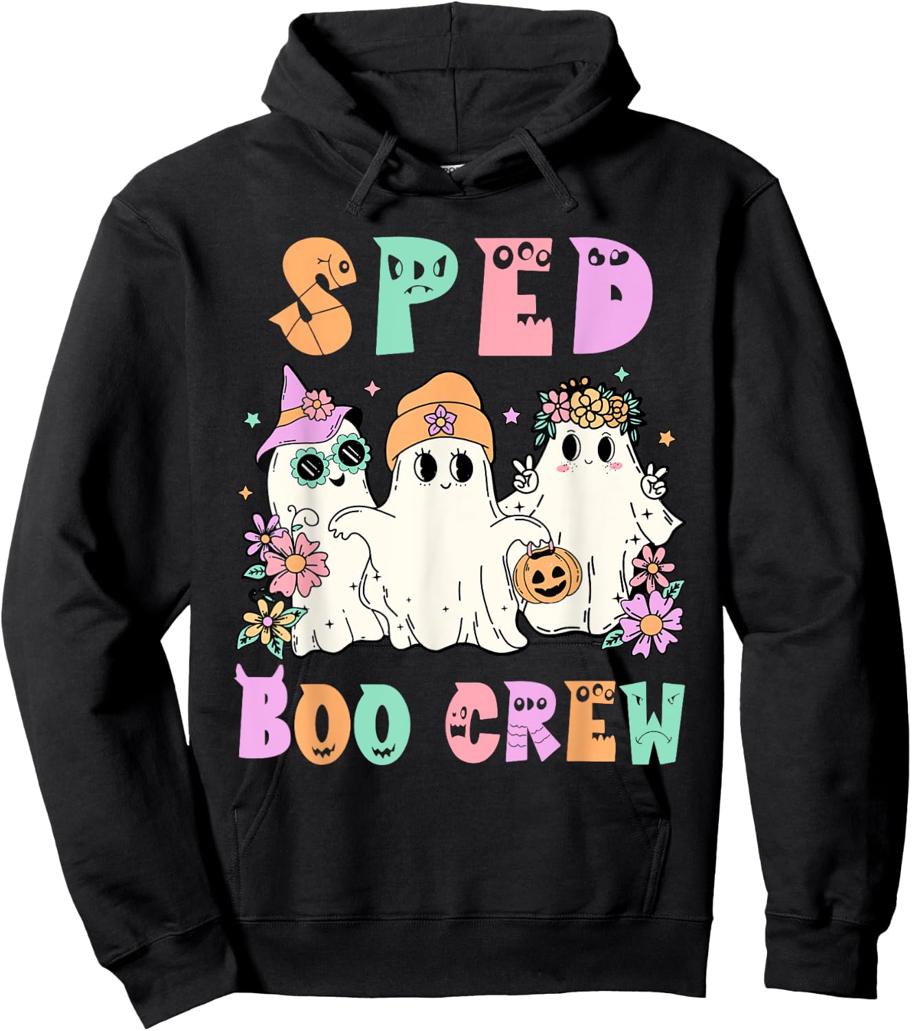 Floral SPED Boo Crew Halloween Ghost Special Ed SPED Teacher Men Women Hoodie - Hoodie | Black