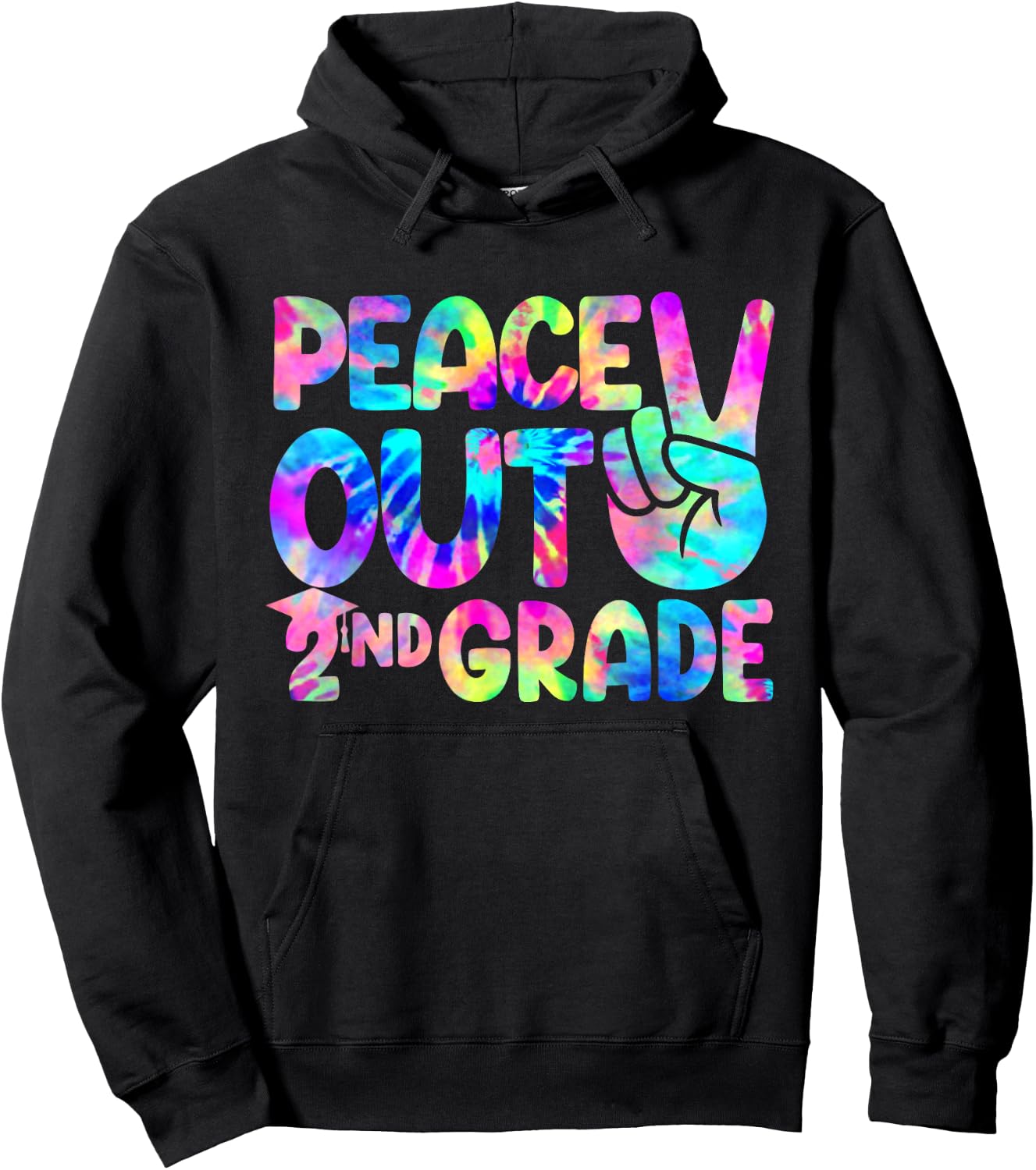 Peace Out 2nd Grade Happy Last Day Of School Tie Dye Kids Hoodie - Hoodie | Black