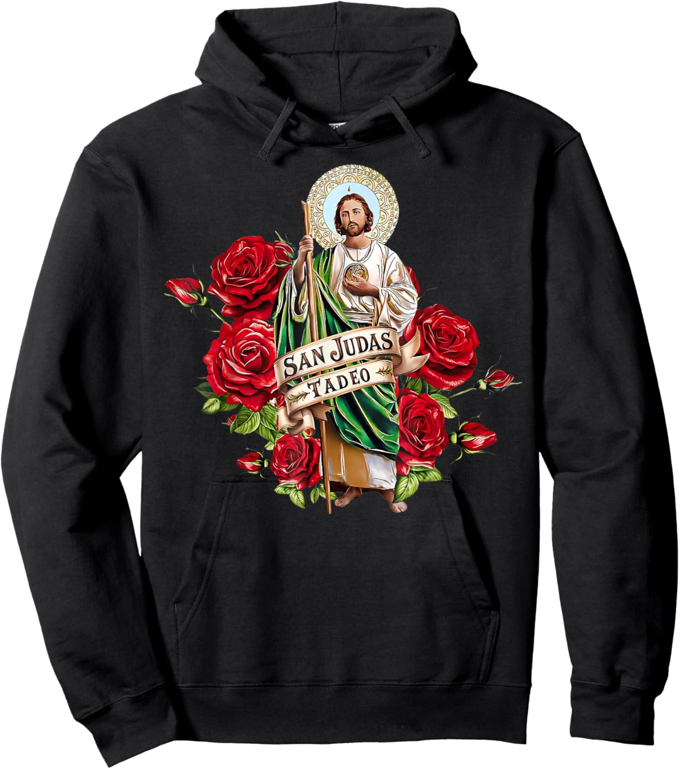 Girls Women Red Roses San Judas Tadeo Con Bandera De Mxico Hoodie - Hoodie | Black