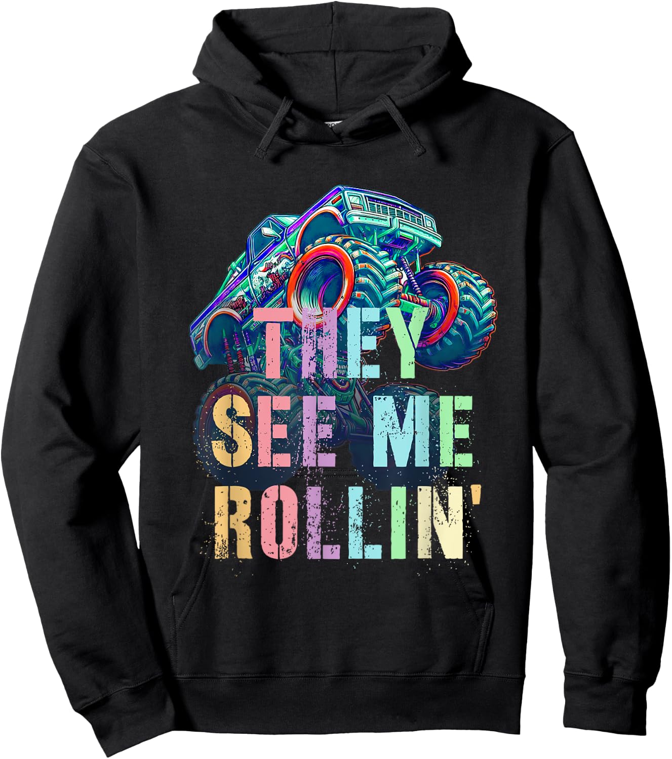 Funny THEY SEE ME ROLLIN' This Kid Loves Hate Monster Trucks Hoodie - Hoodie | Black