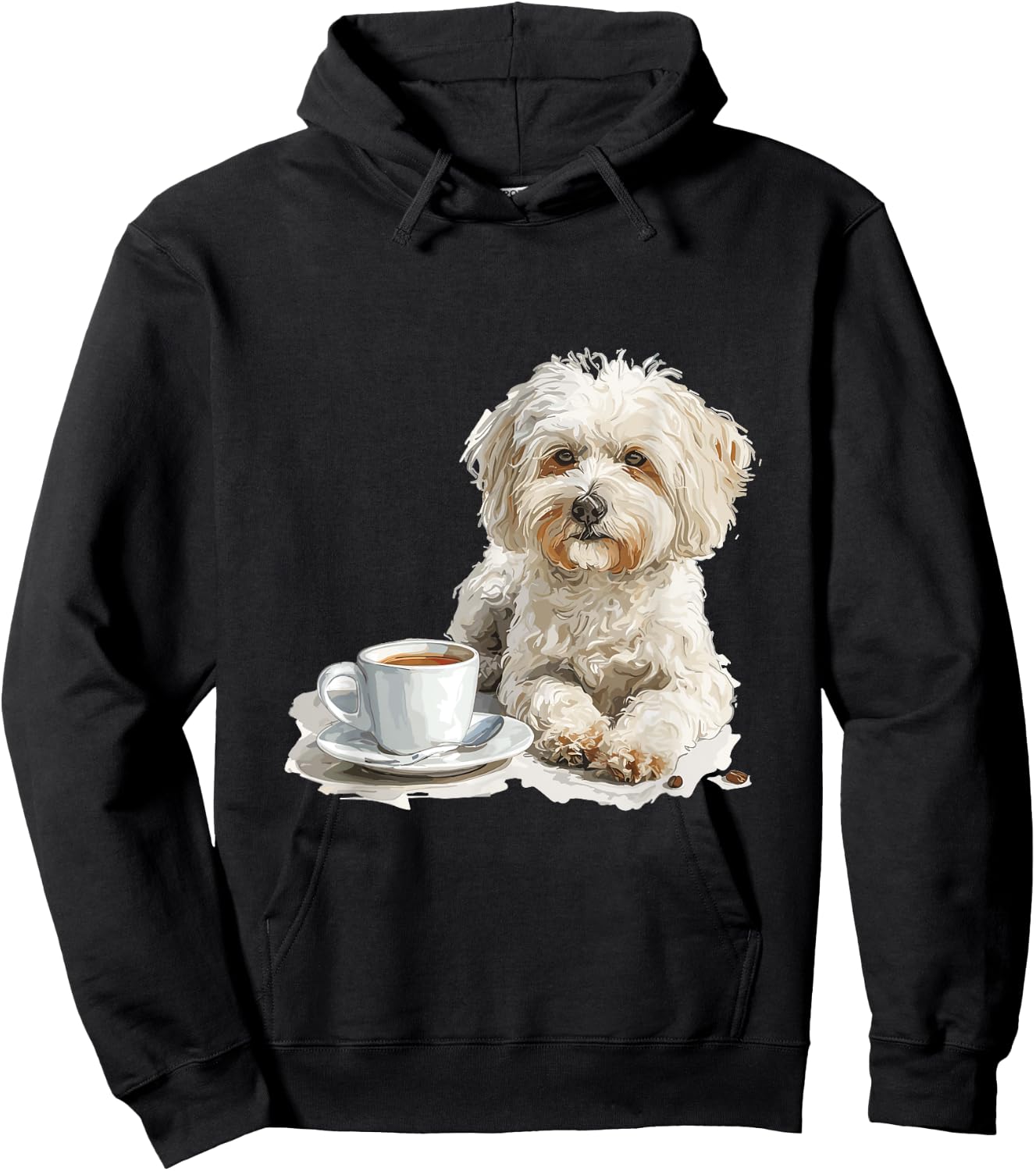 Cute Maltipoo with a Cup of Coffee Maltipoo Hoodie - Hoodie | Black