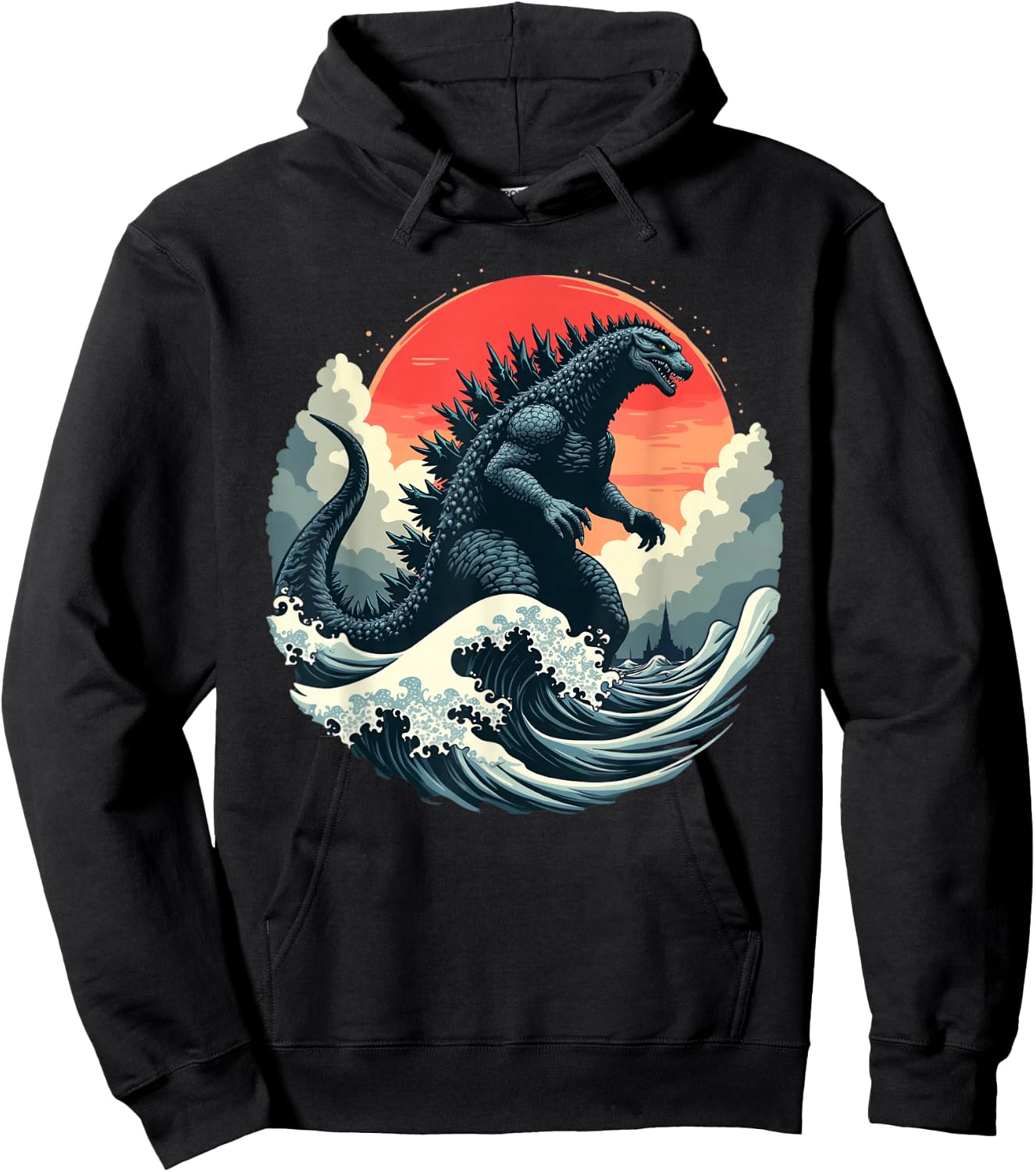 Vintage Japanese Kaiju Monster The Great Wave Off Kanagawa Hoodie - Hoodie | Black