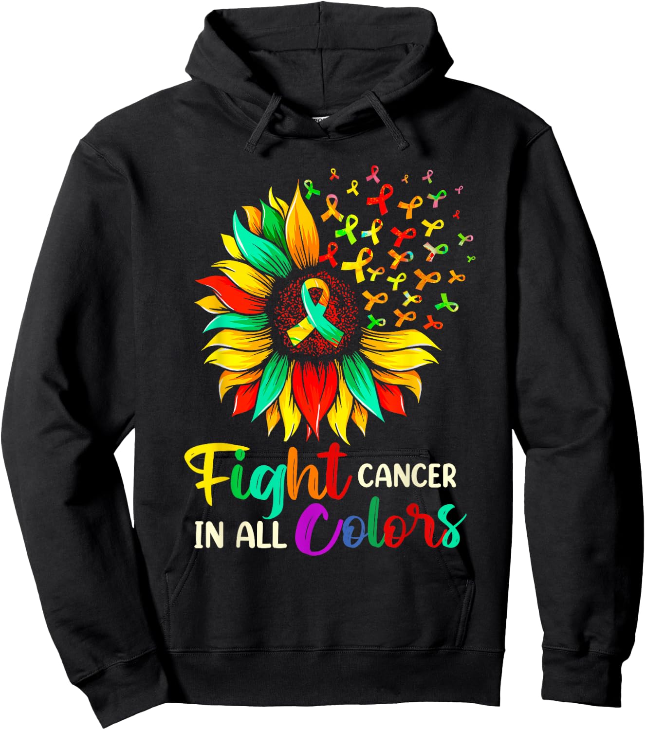 Fight Cancer In All Color Sunflower Breast Cancer Awareness Hoodie - Hoodie | Black
