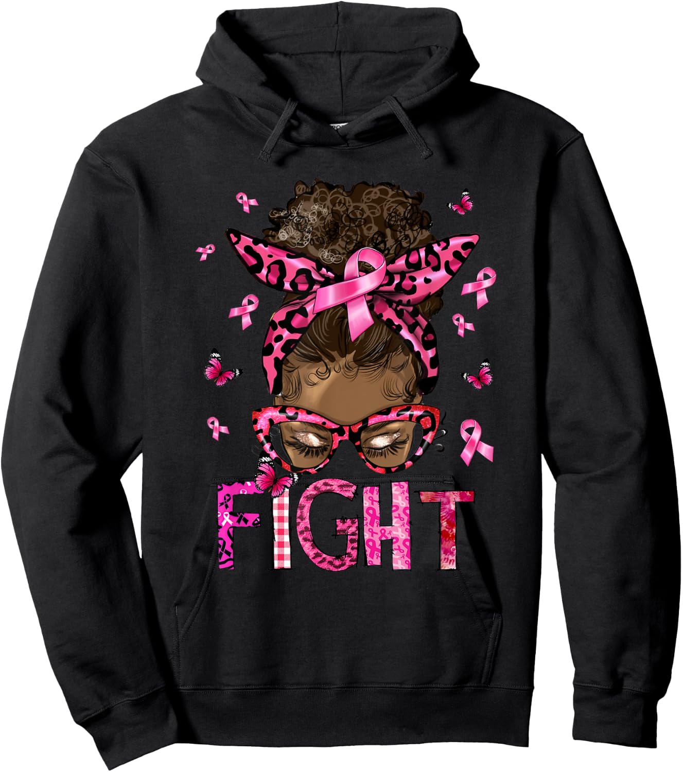 Fight Breast Cancer Survivor Messy Bun Black Women Warrior Hoodie - Hoodie | Black