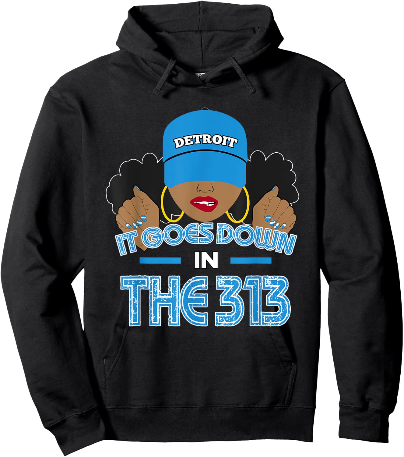 313 Detroit Hometown African American Woman Retro Hoodie - Hoodie | Black