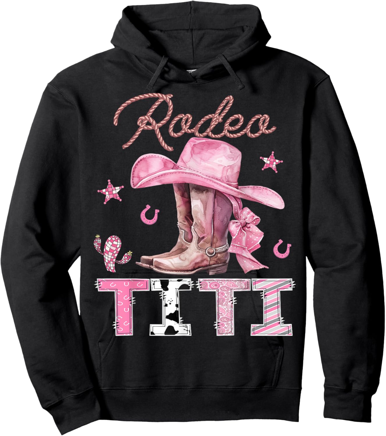 Rodeo Titi Pink Boots Coquette CowGirl Birthday Party Hoodie - Hoodie | Black