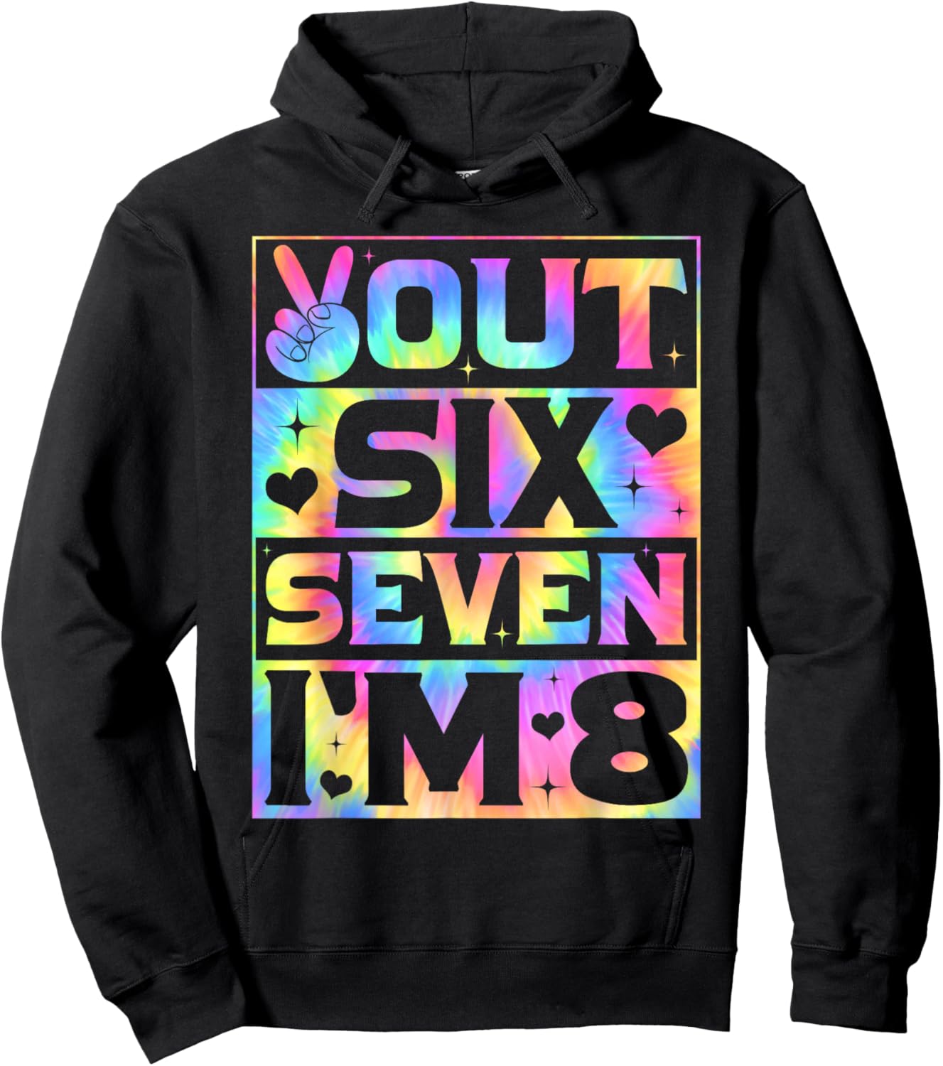Peace Out Six Seven I'm 8 Years Old 8th Birthday Kids Girls Hoodie - Hoodie | Black