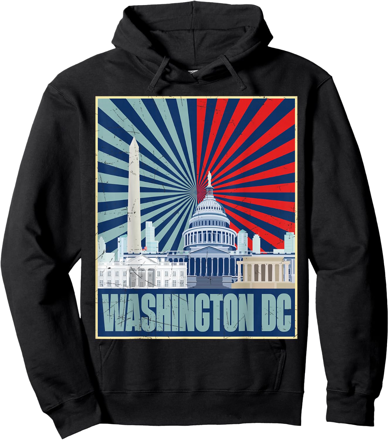 Retro Capitol Hill Washington DC American Flag 4th Of July Hoodie - Hoodie | Black