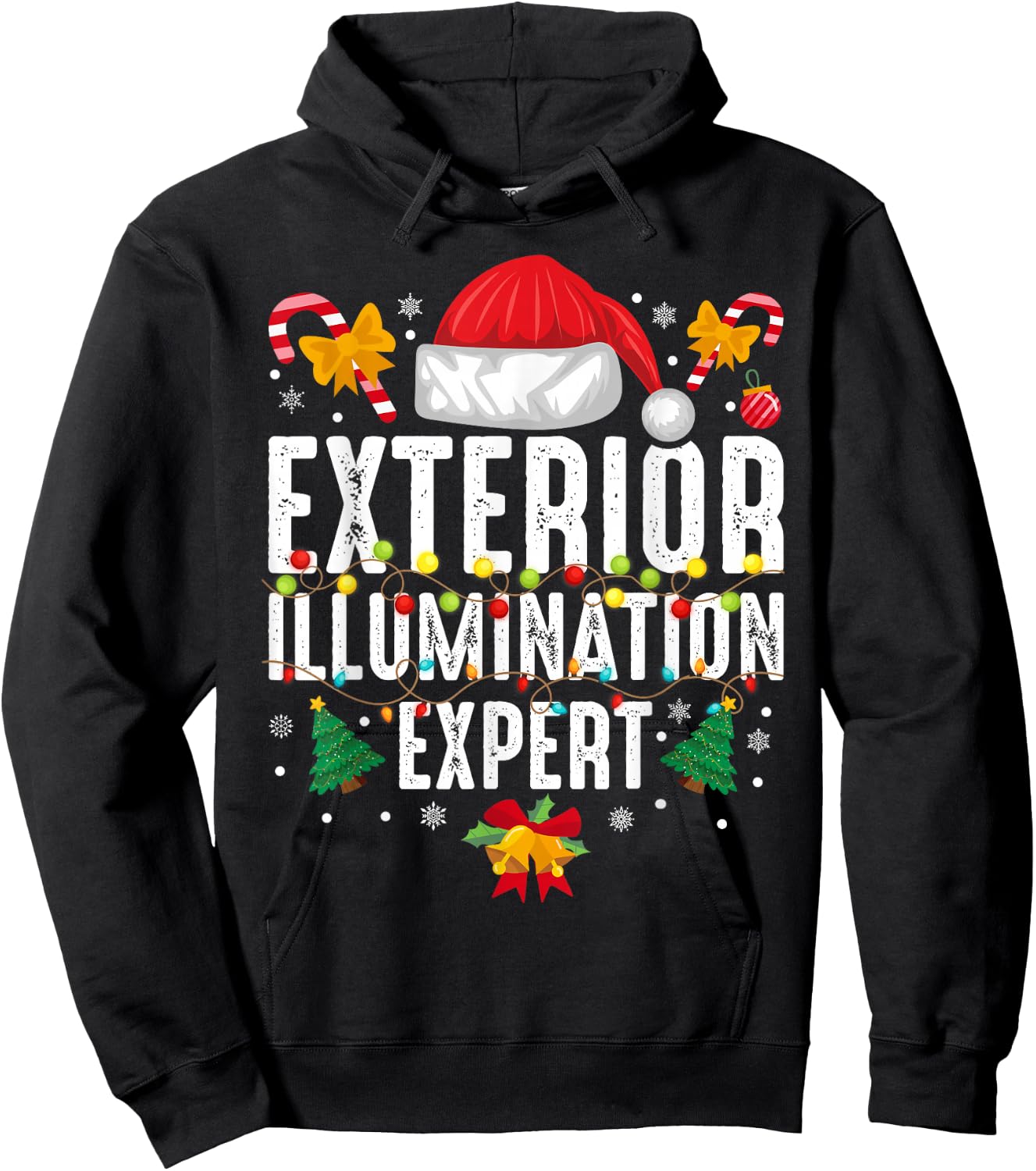 Santa Hat Exterior Illumination Expert Christmas Novelty Hoodie - Hoodie | Black
