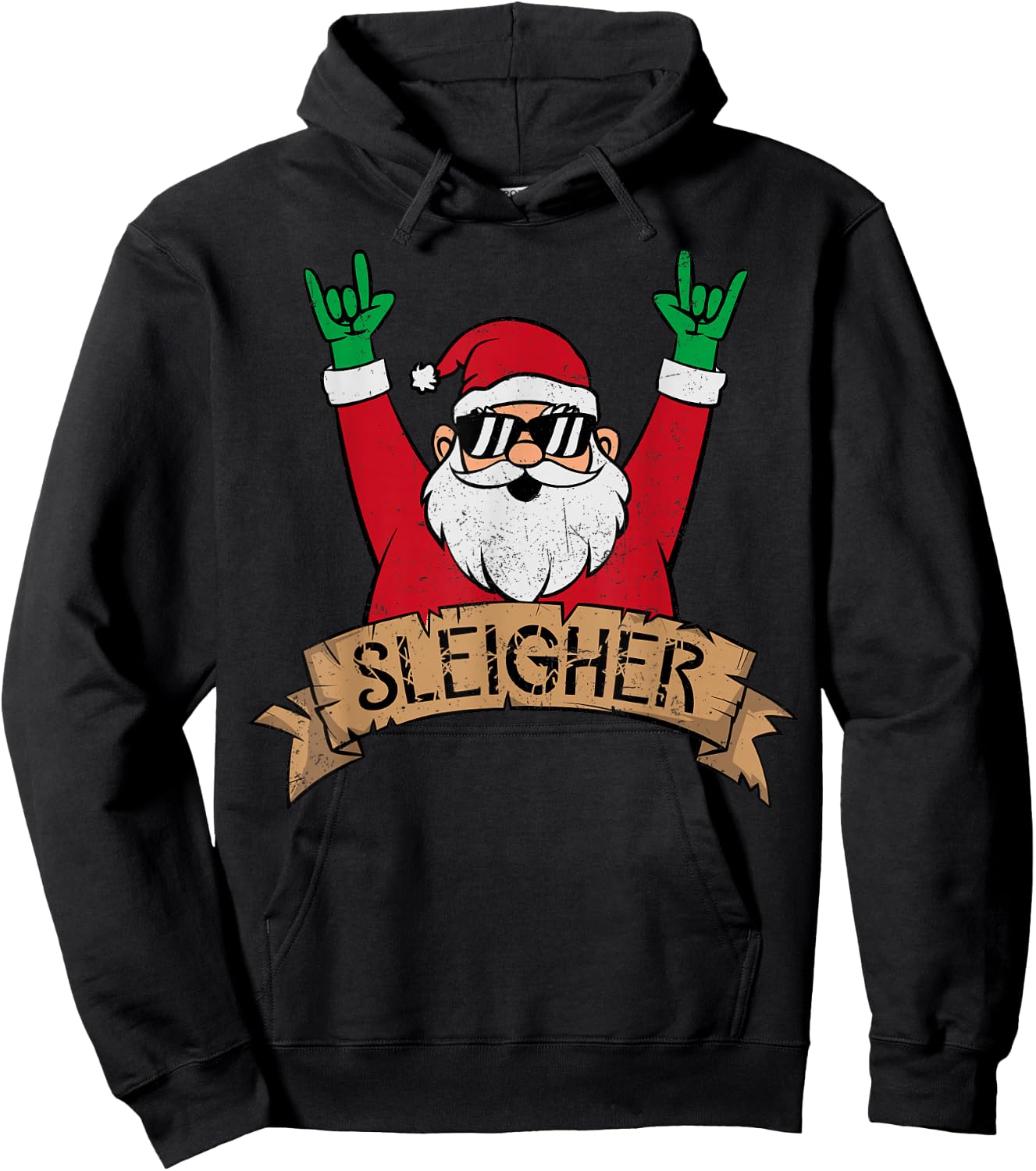 Christmas Sleigher Santa Rock On Xmas Rocker Hoodie - Hoodie | Black