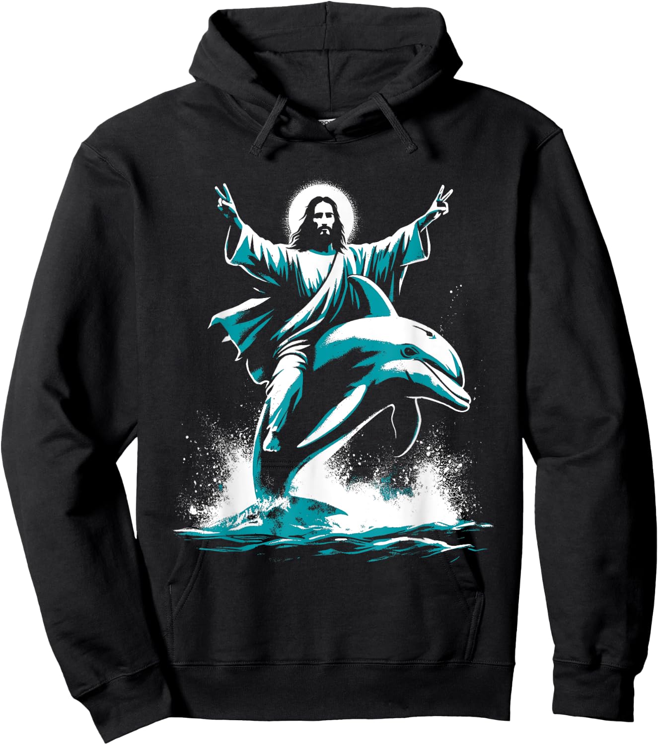 Jesus Riding A Dolphin - Funny Christian Religious Dolphin Hoodie - Hoodie | Black
