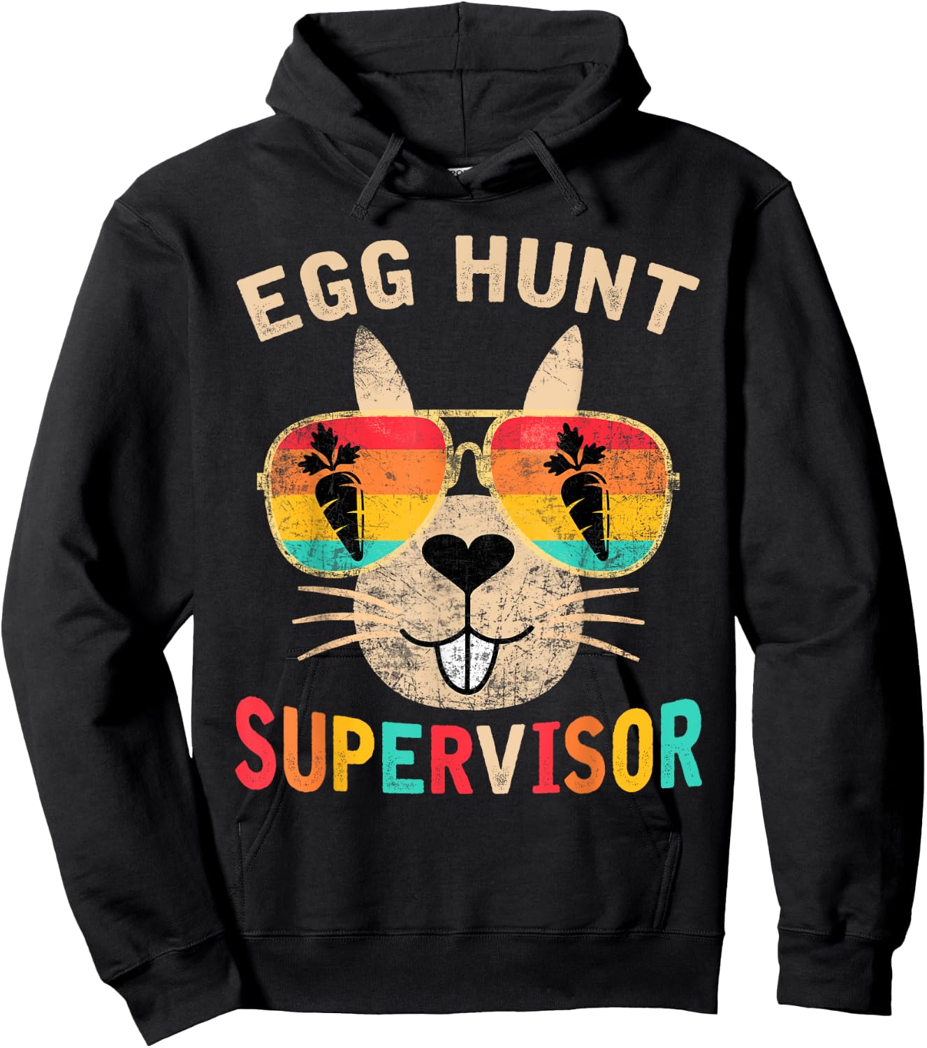 Egg Hunt Supervisor Retro Egg Hunting Party Mom Dad Easter Hoodie - Hoodie | Black