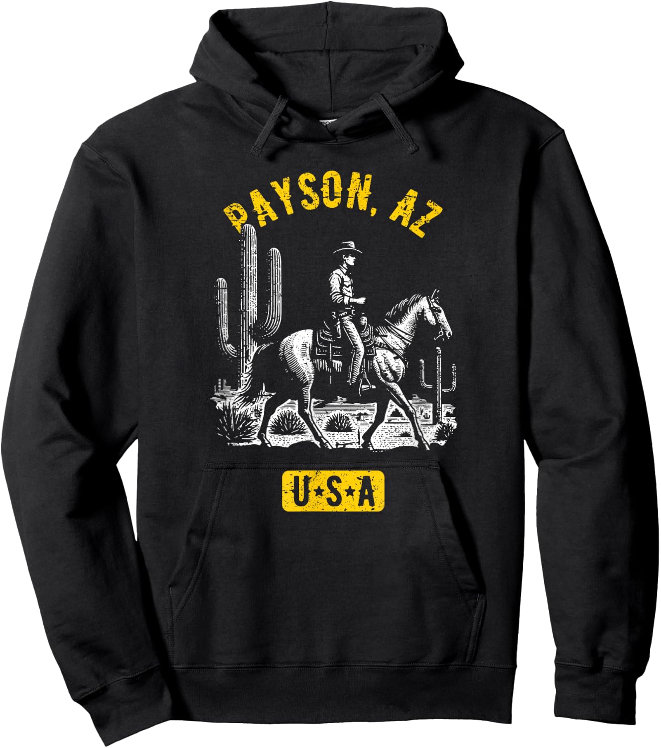 Payson AZ USA Cowboy Horse Distressed Style Design Hoodie - Hoodie | Black