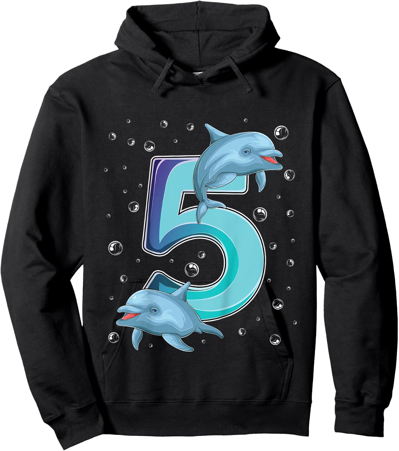 5 Year Old Dolphin 5th Birthday Girl Party Dolphin Lover Hoodie - Hoodie | Black