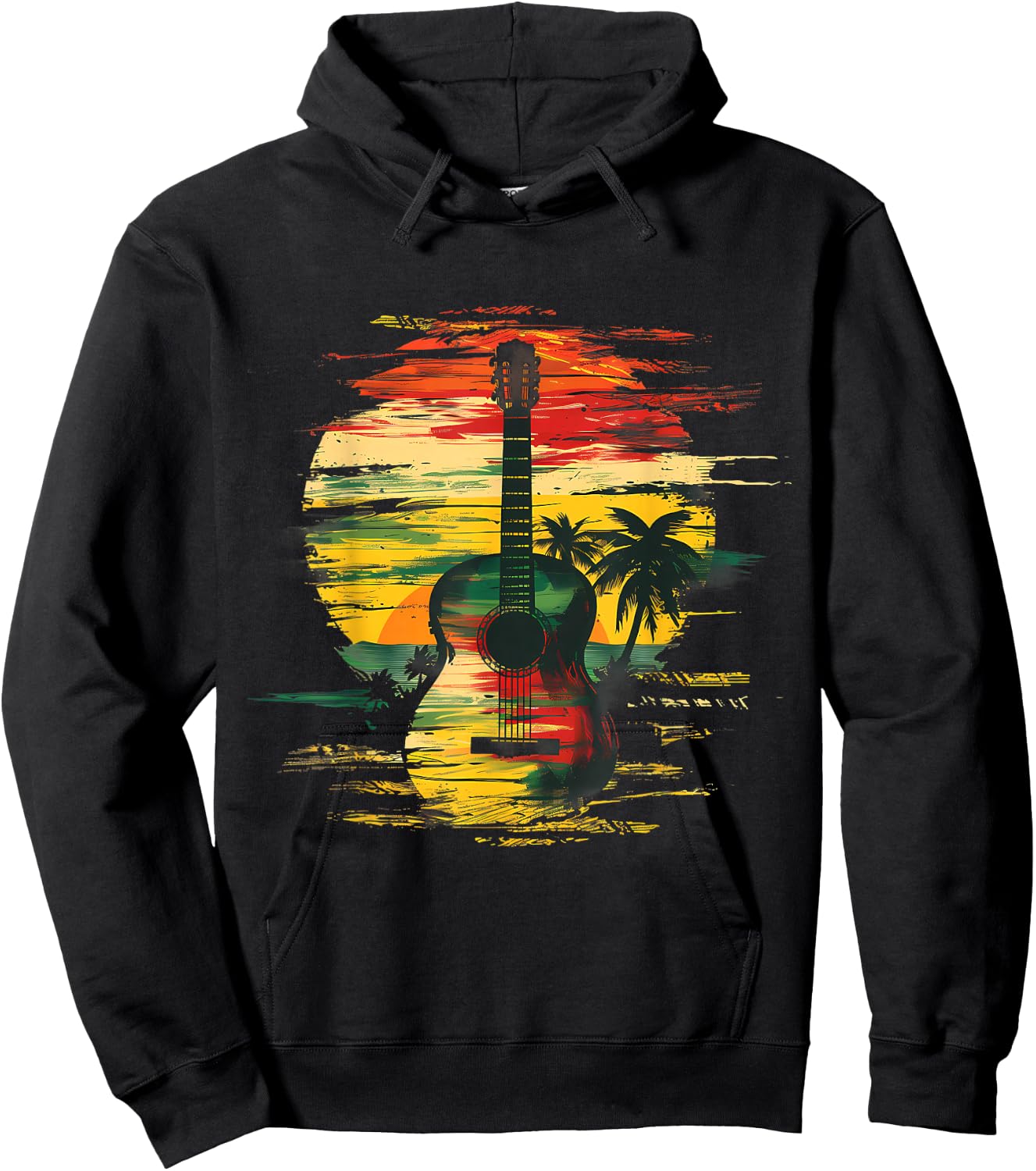Reggae Music Guitar Rastafarian Roots Rasta Jamaican Hoodie - Hoodie | Black