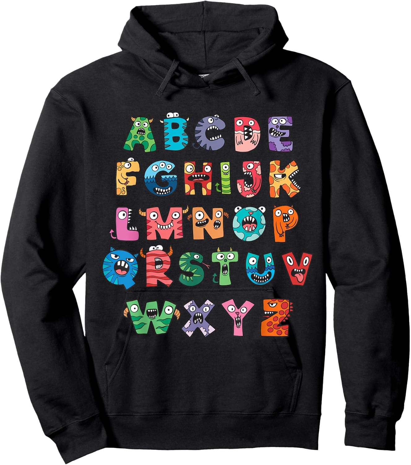 Monster Alphabet Fun Colorful Educational Kids Hoodie - Hoodie | Black