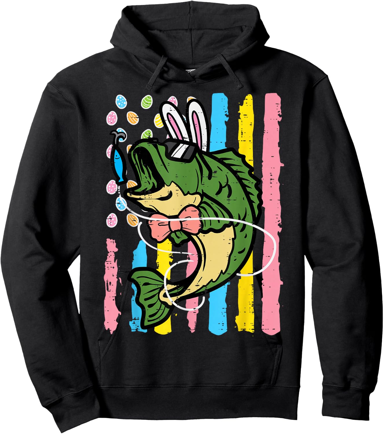 Easter Bass Fish Bunny US Flag Patriot Fishing Men Women Kid Hoodie - Hoodie | Black