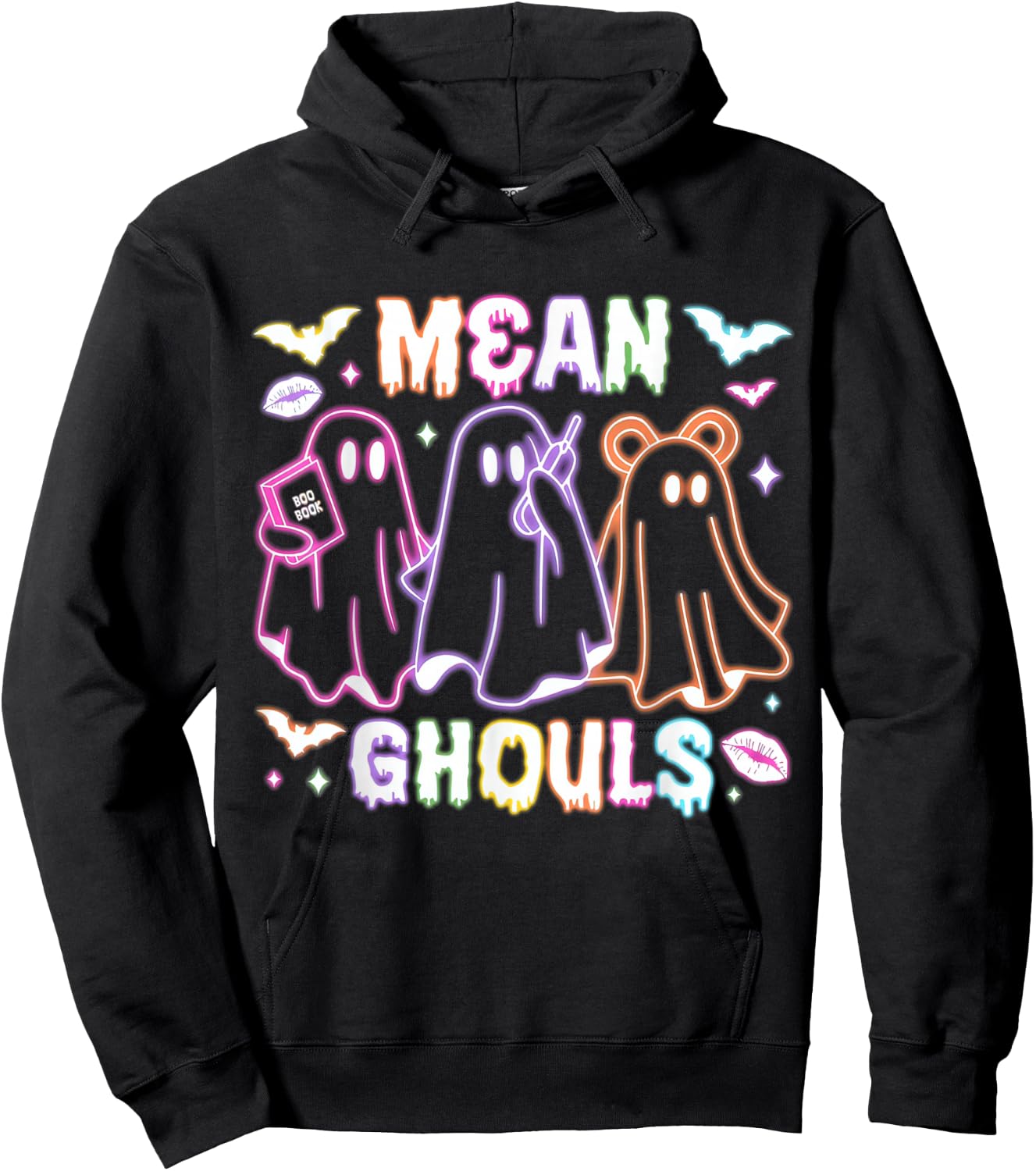 Cute Ghost Mean Ghouls Neon Halloween Spooky Season Costume Hoodie - Hoodie | Black