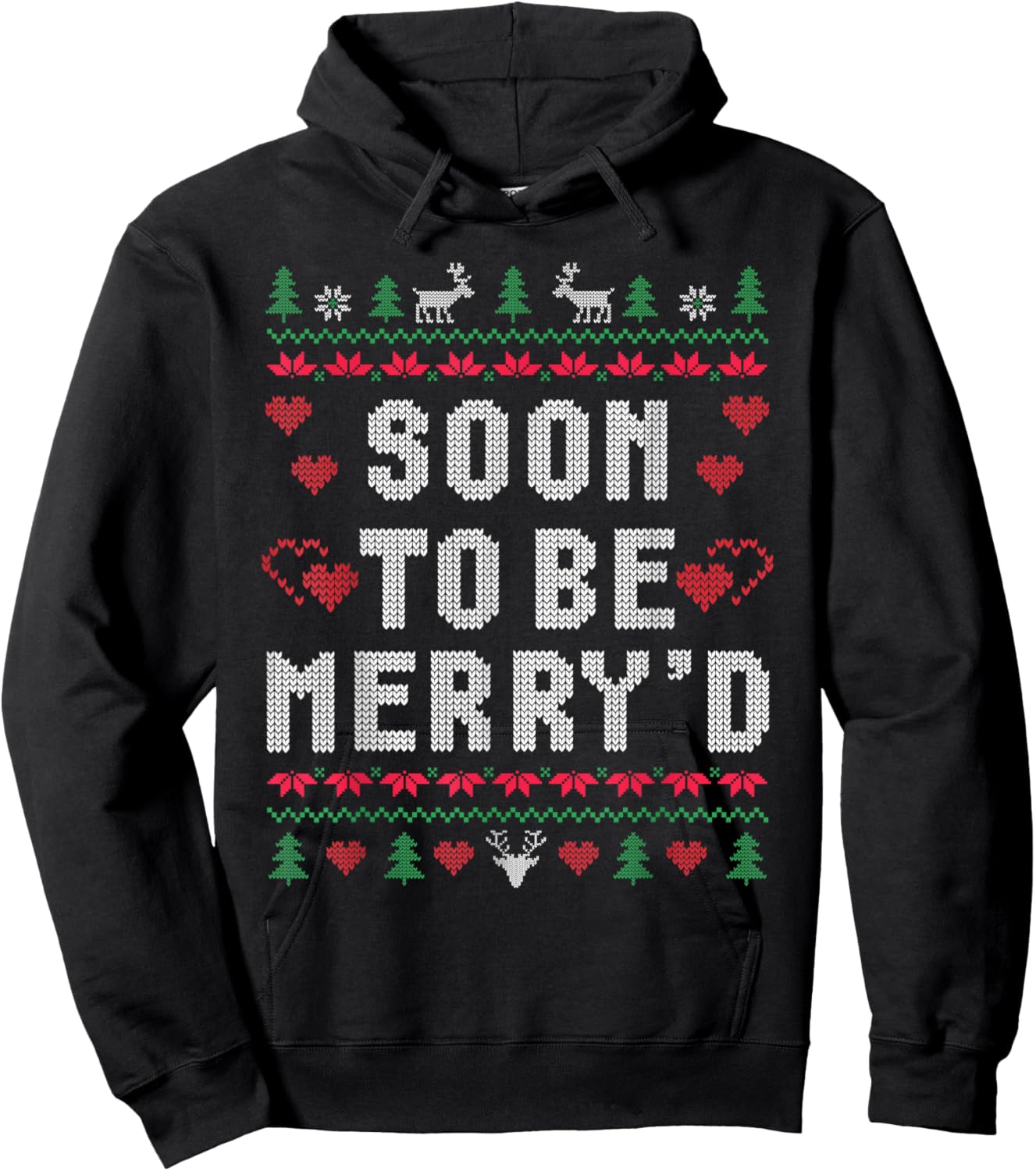 Soon To Be Merry'd Engaged Couples Matching Ugly Christmas Hoodie - Hoodie | Black