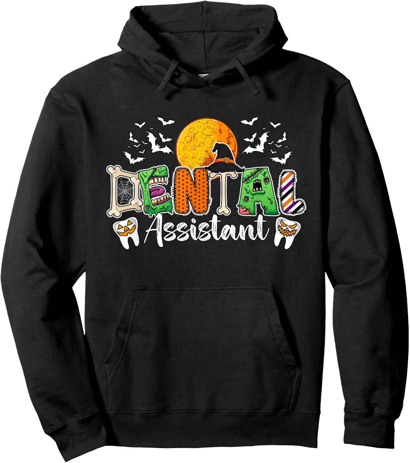 Dental Assistant Job Halloween Zombies Witch Costume Team Hoodie - Hoodie | Black