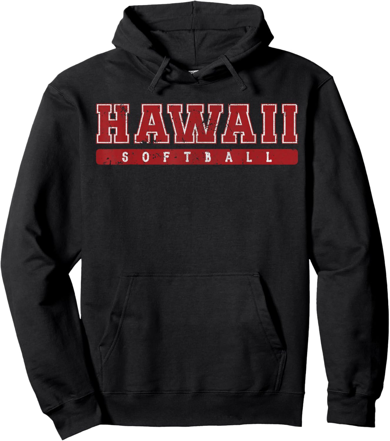 Hawaii Softball Red Vintage Text Hoodie - Hoodie | Black