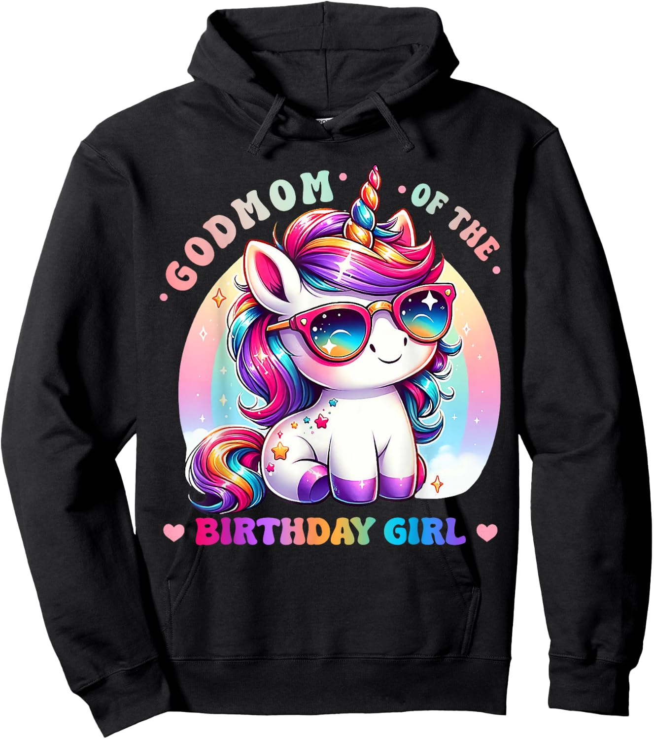 Godmom of the Birthday Girl Unicorn Rainbow Family Matching Hoodie - Hoodie | Black