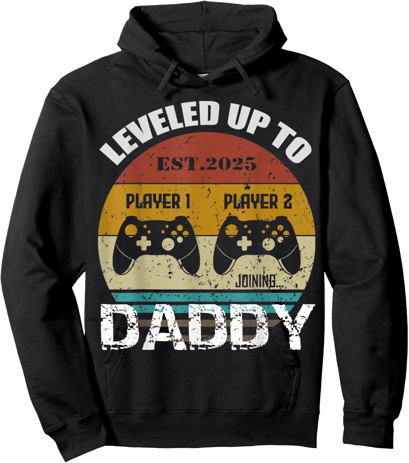 Leveled Up To Daddy Est 2025 Level Unlocked Dad Retro sunset Hoodie - Hoodie | Black