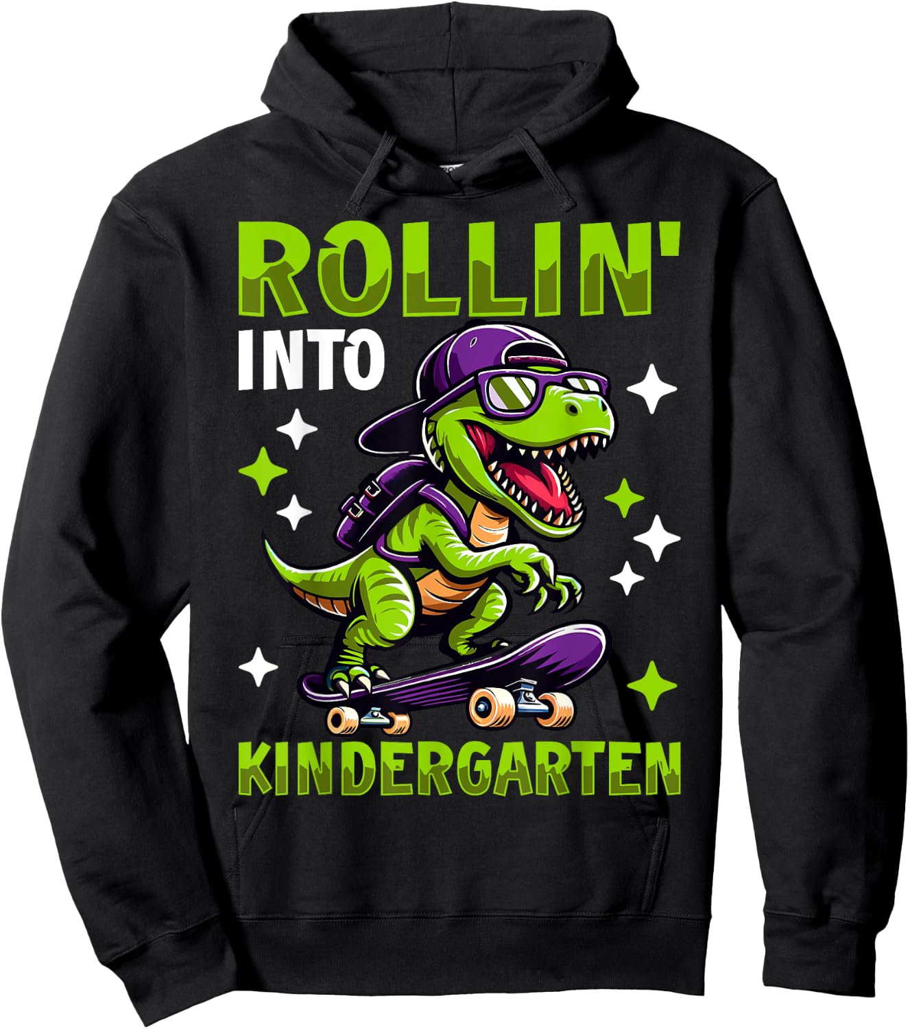 Rollin Into Kindergarten Dinosaur First Day Back To School Hoodie - Hoodie | Black