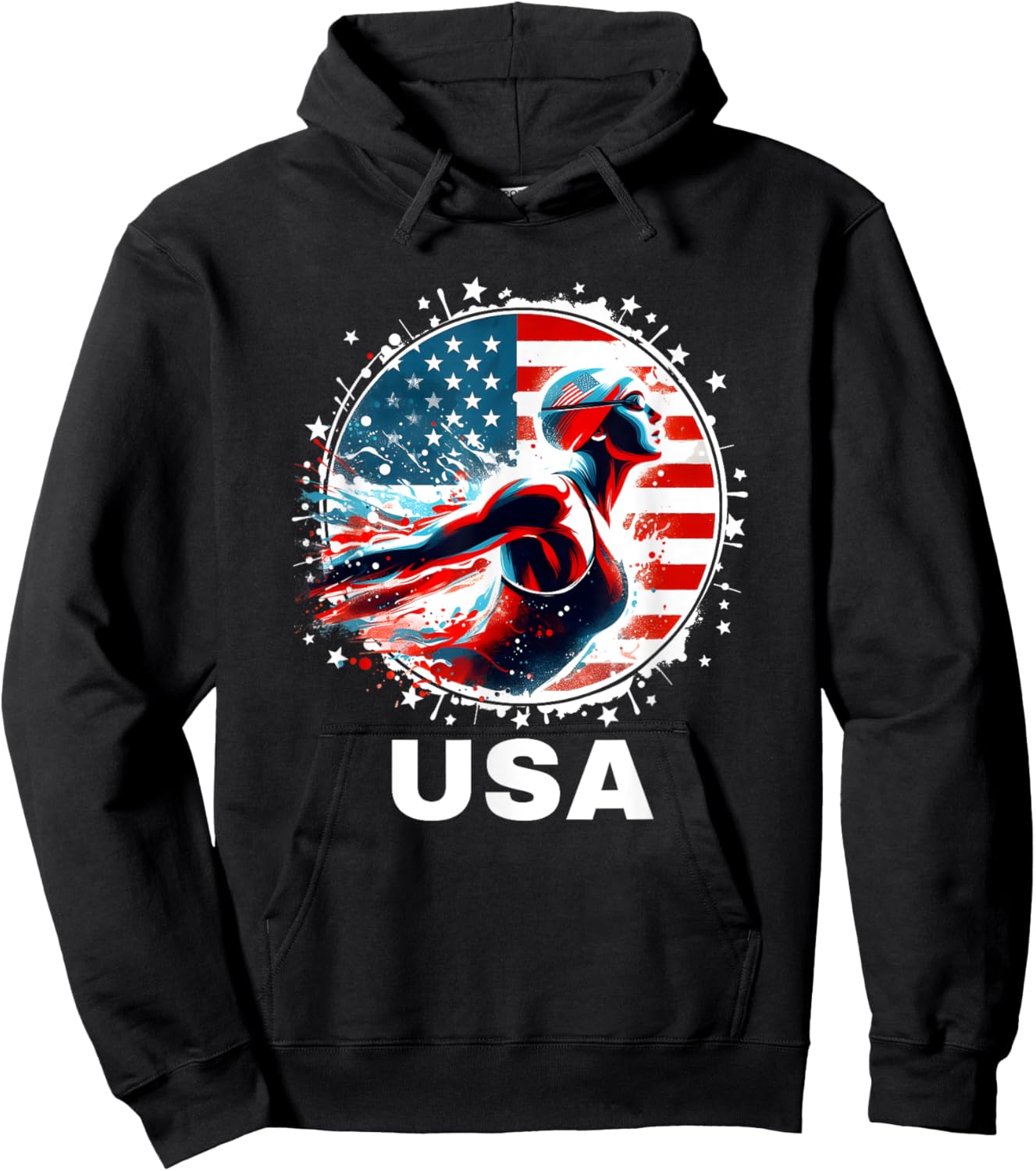 Swimming United States Women Team American Flag Swimming Hoodie - Hoodie | Black