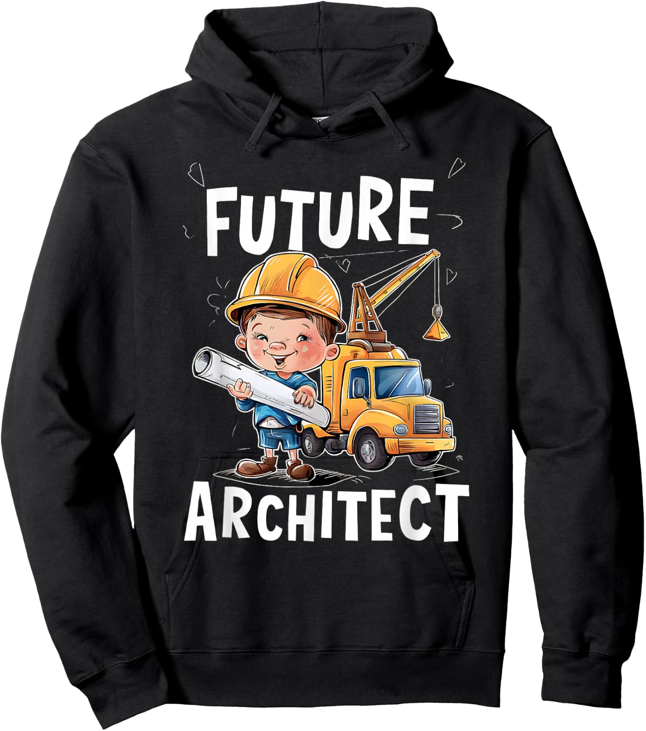 Future Construction Worker With Blueprint Hoodie - Hoodie | Black