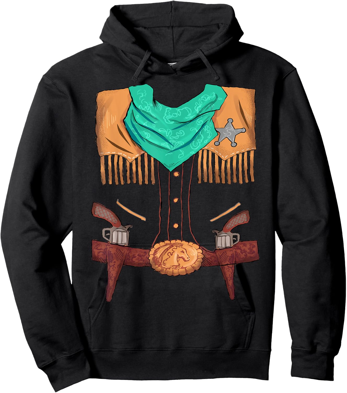 Funny Cowboy Western Halloween Costume Sheriff Vest Outfit Hoodie - Hoodie | Black