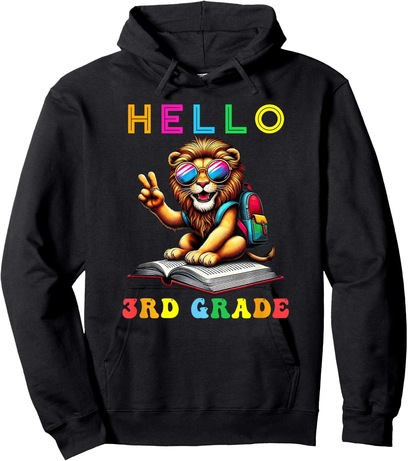 Hello Third Grade Lion Lover Back to School Kids Boy Girl Hoodie - Hoodie | Black